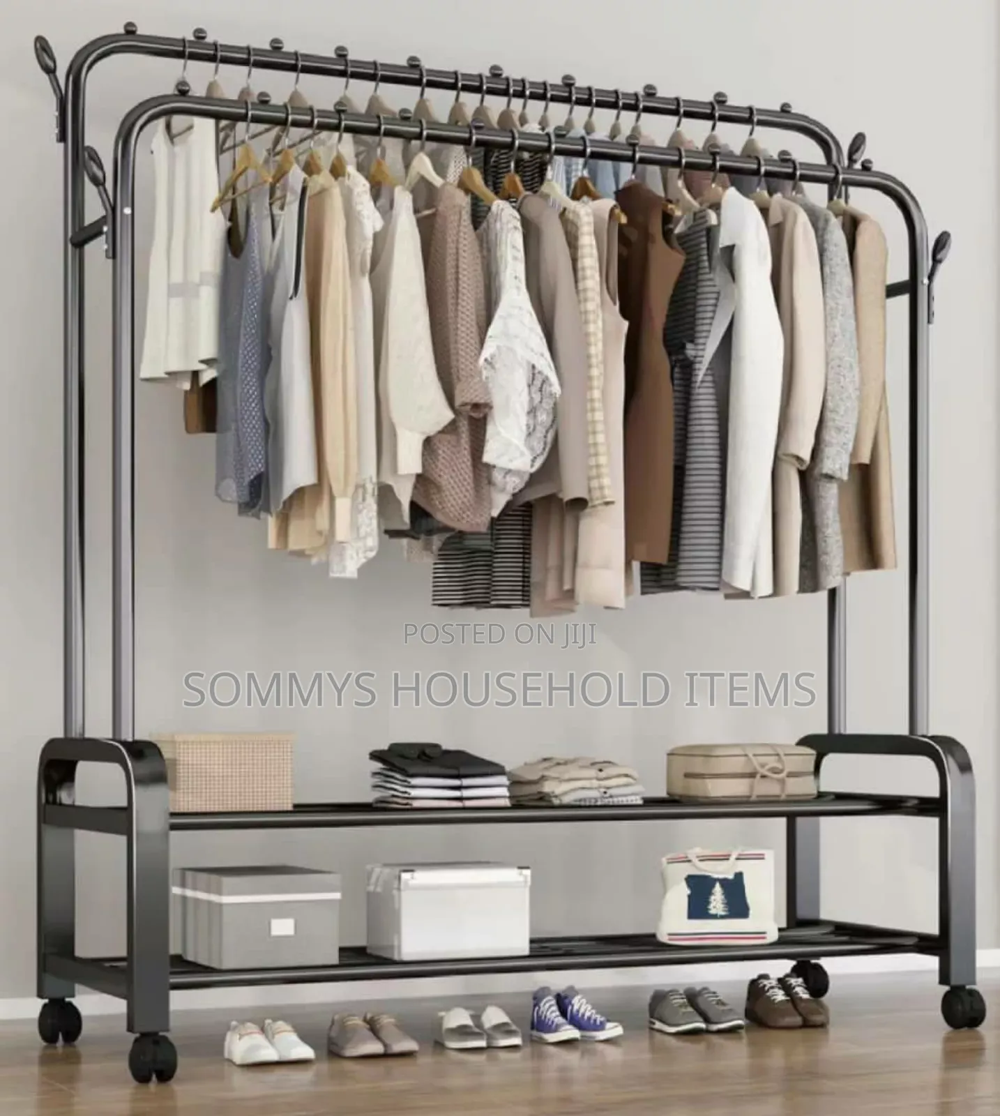 Double Pole Cloth Hanger With 2layers Shoe Rack