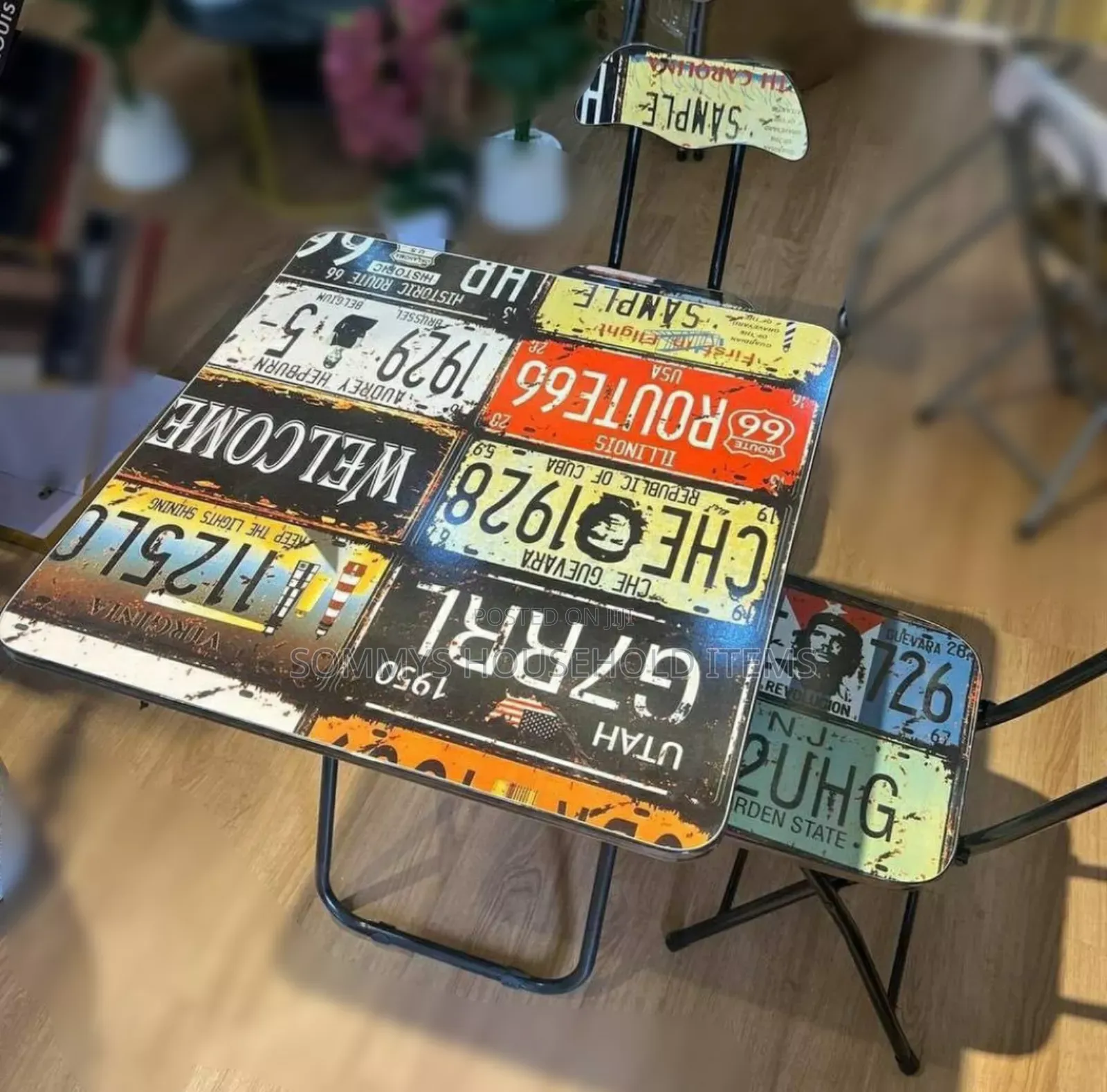 Designer Wooden Foldable 1table 2chairs With Metal Legs