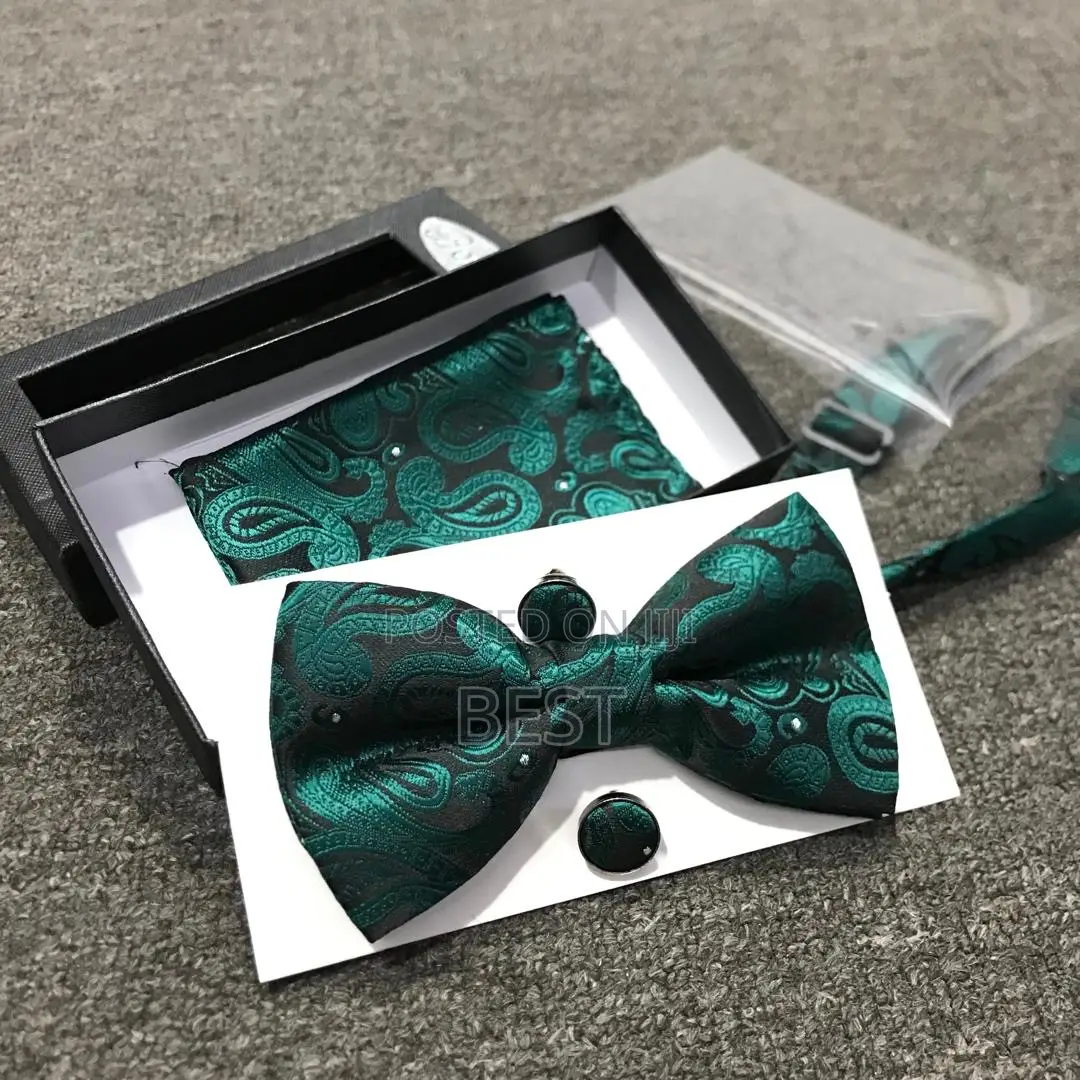 Quality Complete Set Bow Tie With Cufflinks and Pocket Hanky