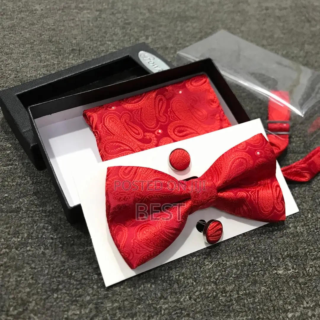 Quality Complete Set Bow Tie With Cufflinks and Pocket Hanky