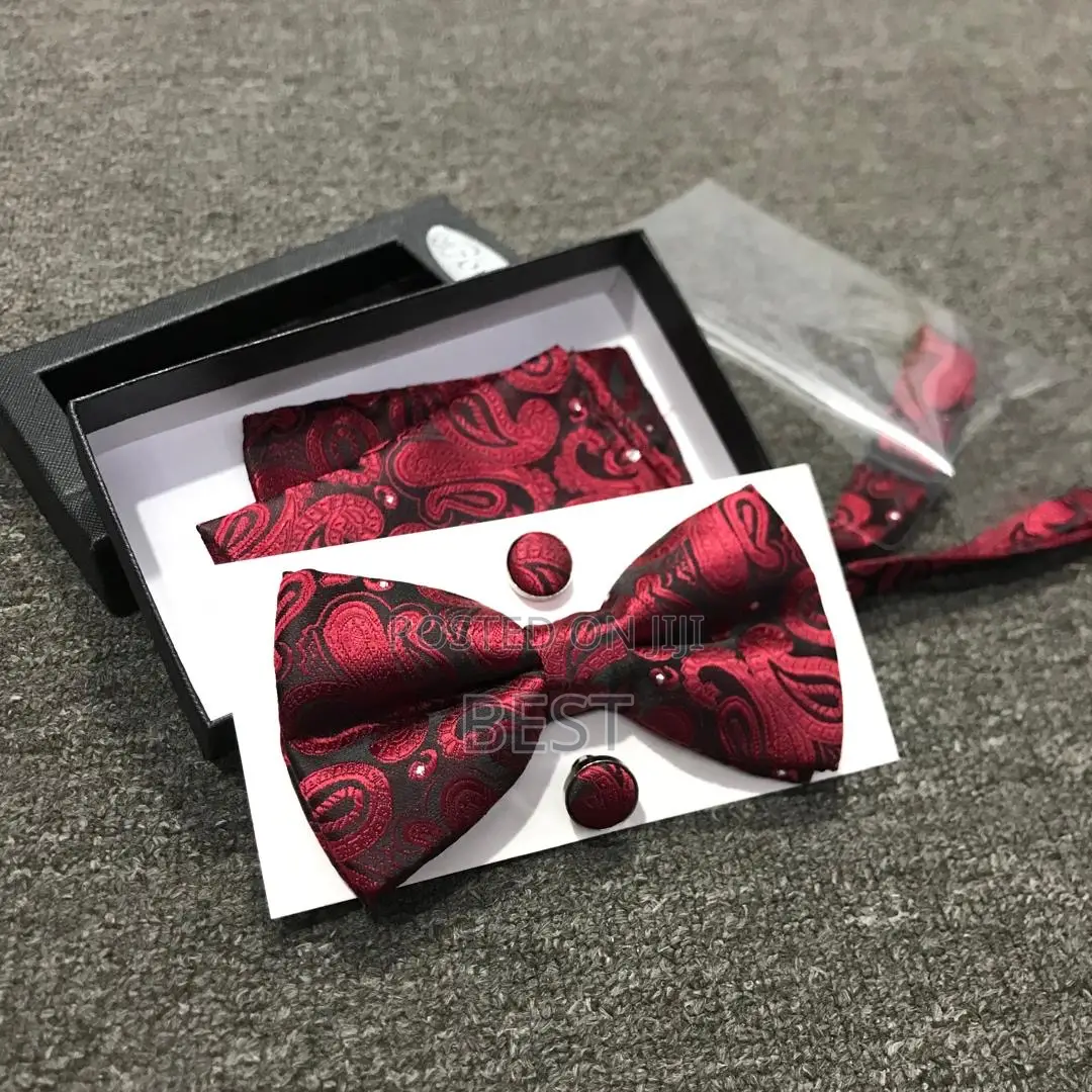 Quality Complete Set Bow Tie With Cufflinks and Pocket Hanky