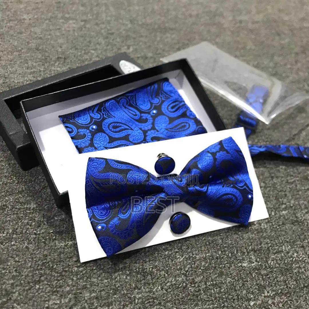 Quality Complete Set Bow Tie With Cufflinks and Pocket Hanky