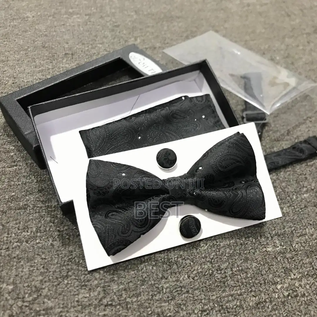 Quality Complete Set Bow Tie With Cufflinks and Pocket Hanky