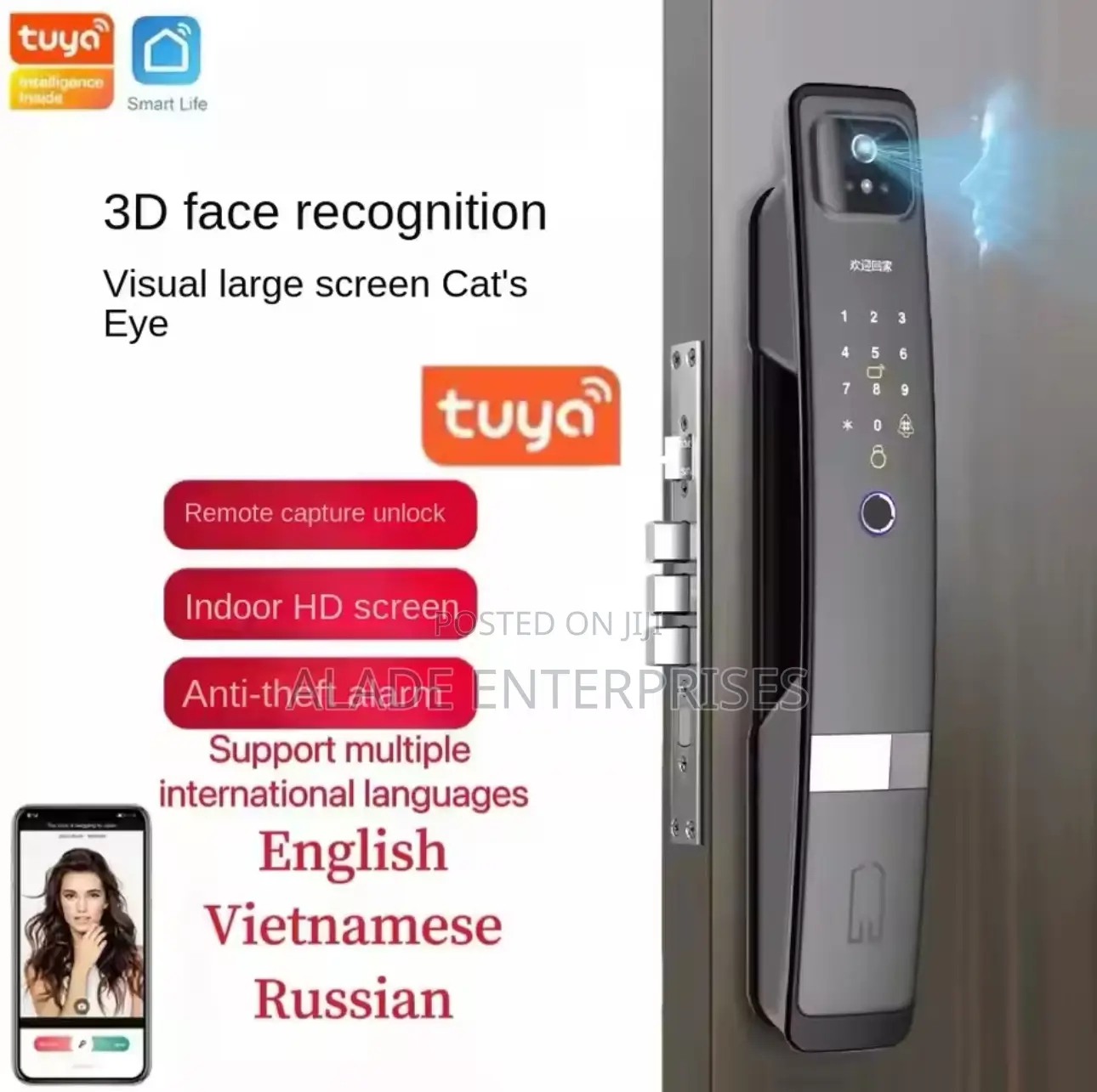 New Tuya Smart Wifi 3D Face Recognition Access Door Lock