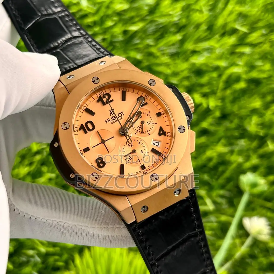Original Hublot Chronograph Black Leather Strap Watch