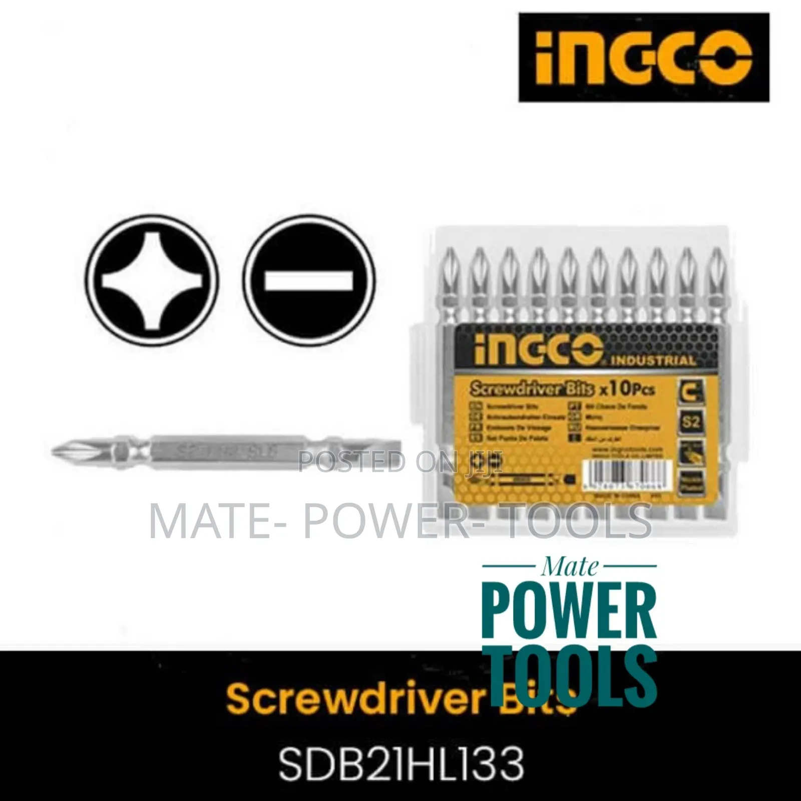 INGCO IMPACT SCREWDRIVER BIT - 10 Pcs, PH2 + Ph2x65mm