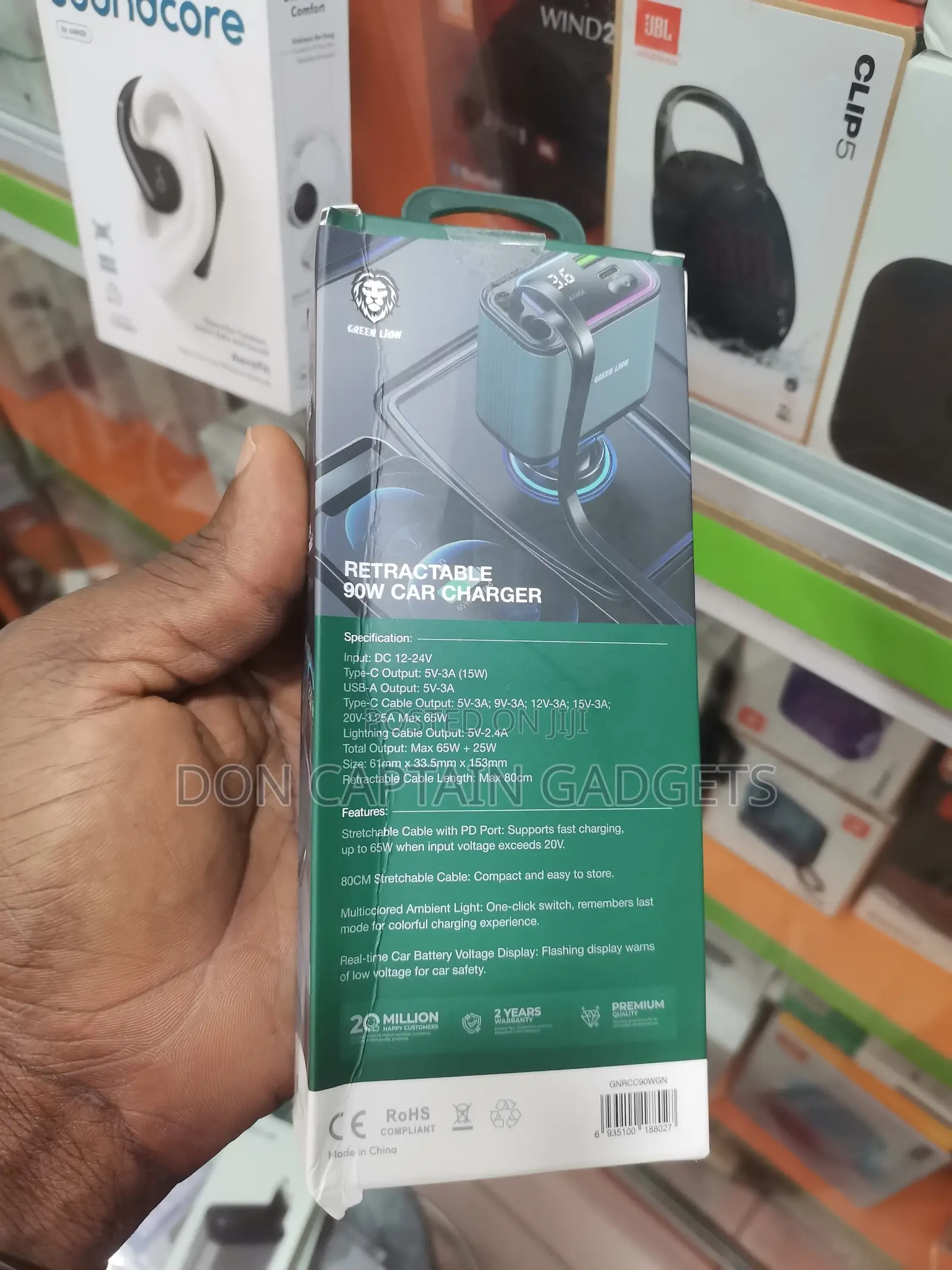 Green Lion 90W Car Charger Retractable