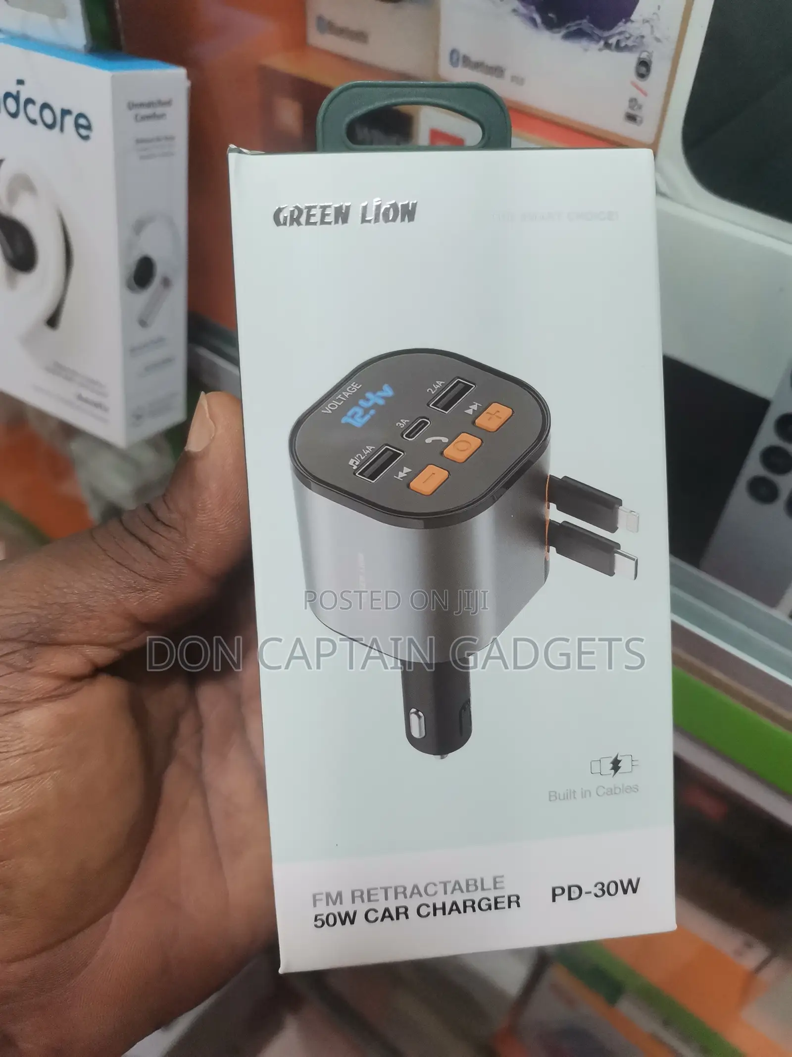 Green Lion Car Mp3 Transmitter 50W Car Charger Retractable