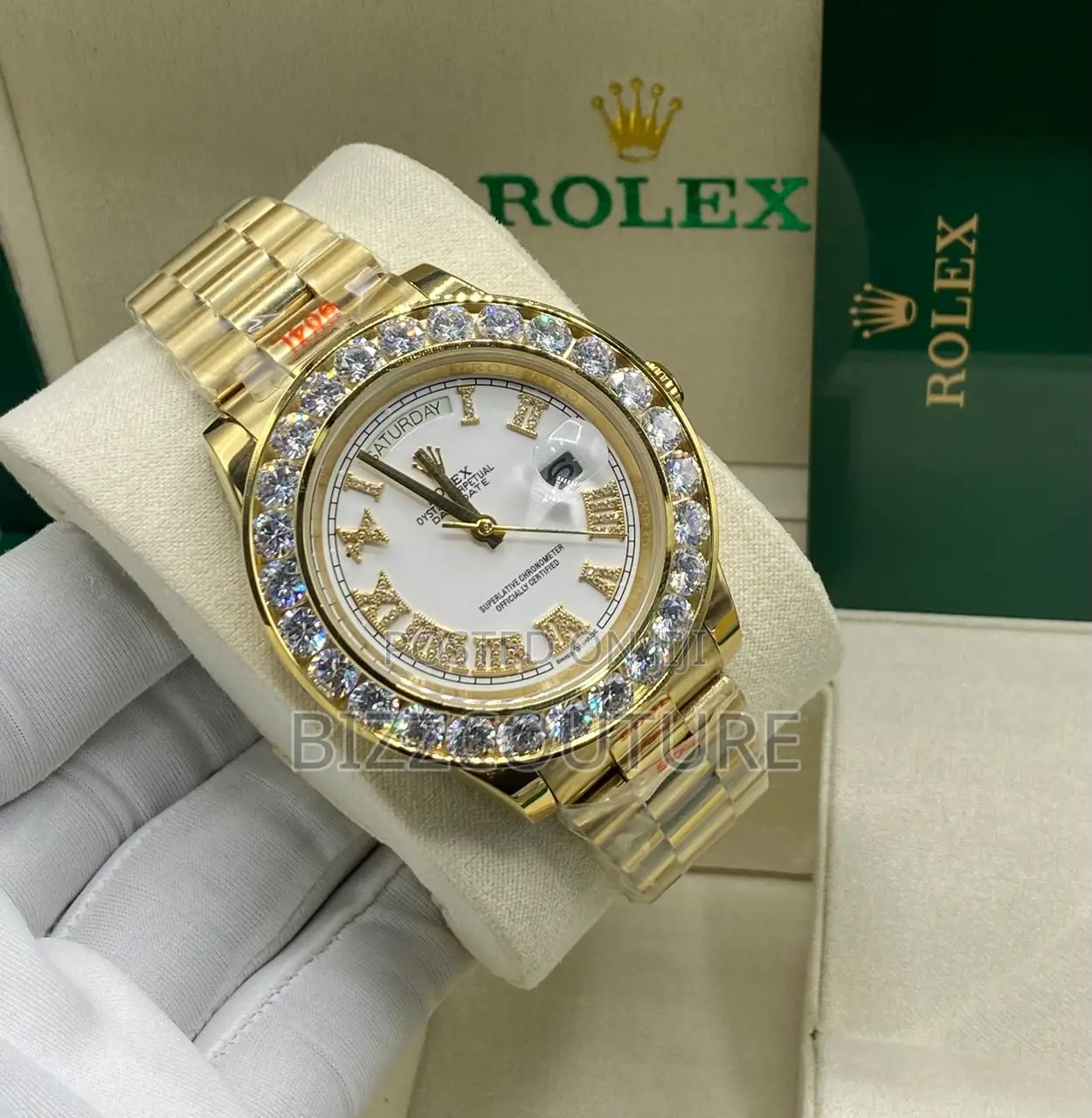 Original Rolex Oyster Perpetual Date Just Gold Chain Watch