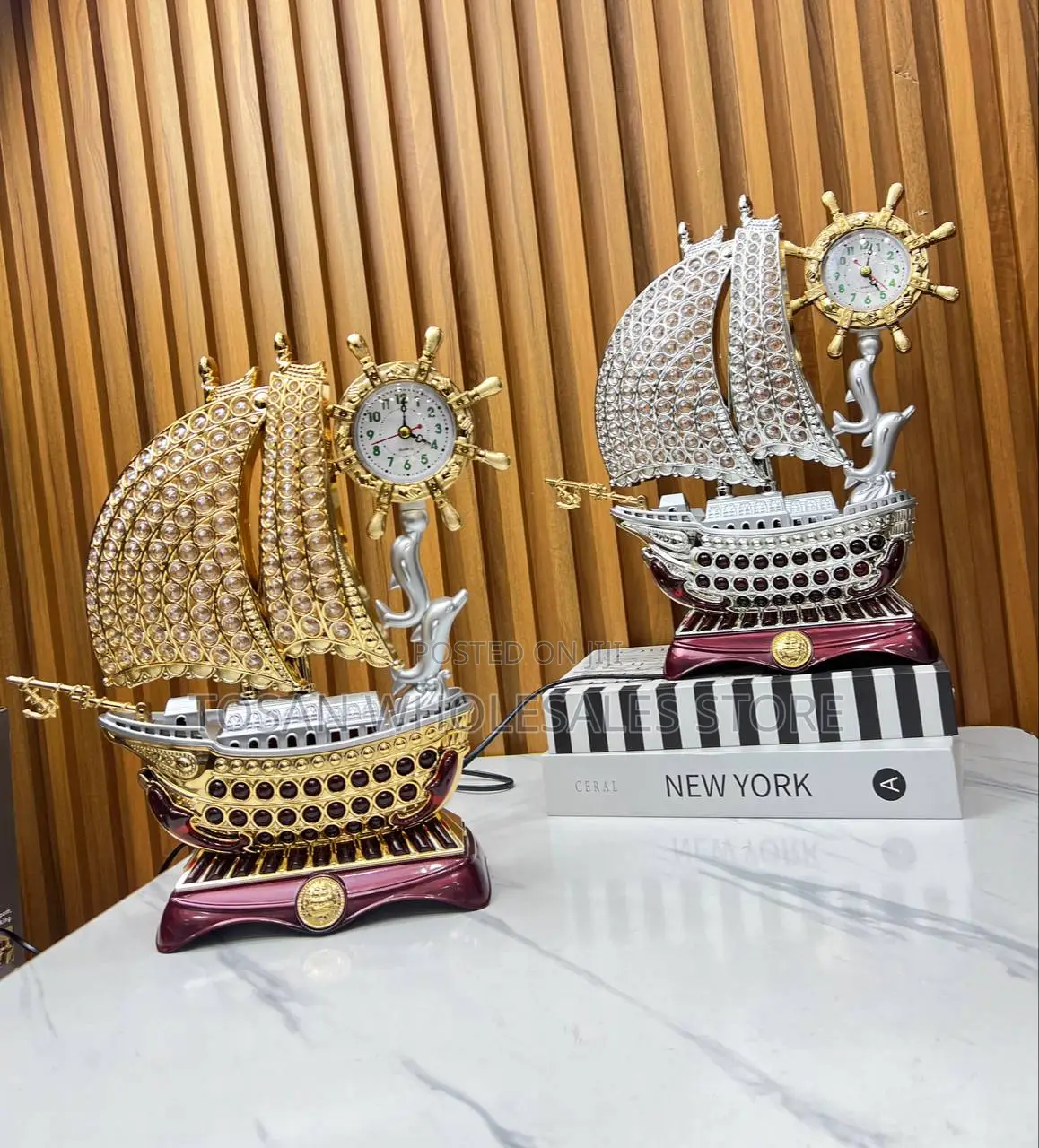 Bejeweled Ship Clock Decor
