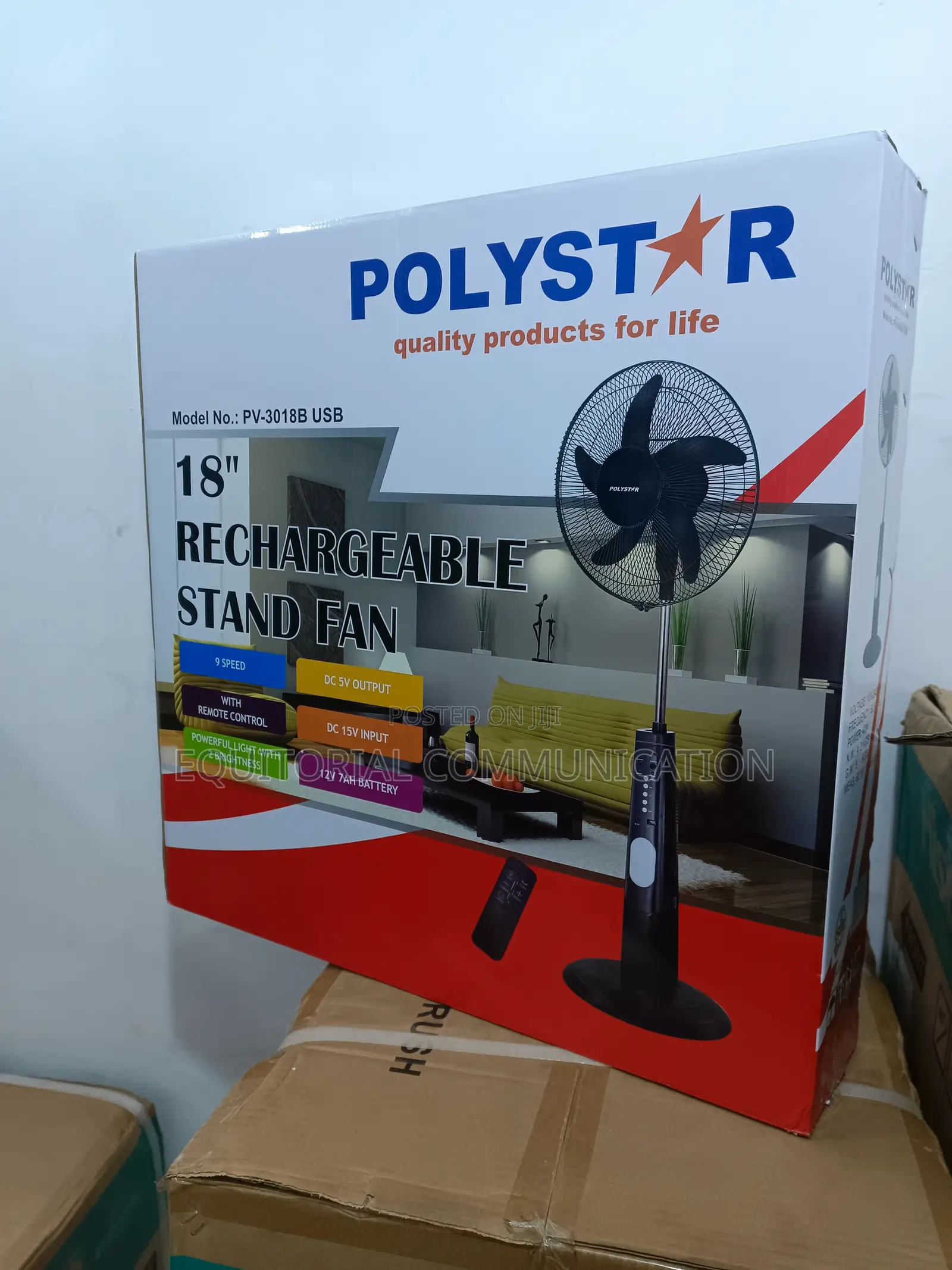 Polystar Portable Power 18" Rechargeable Stand Fan Pv-3018b
