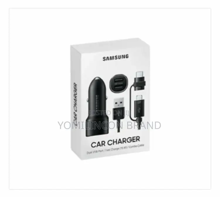 Samsung Car Charger Dual USB Port, Charger Combo Cable 15W