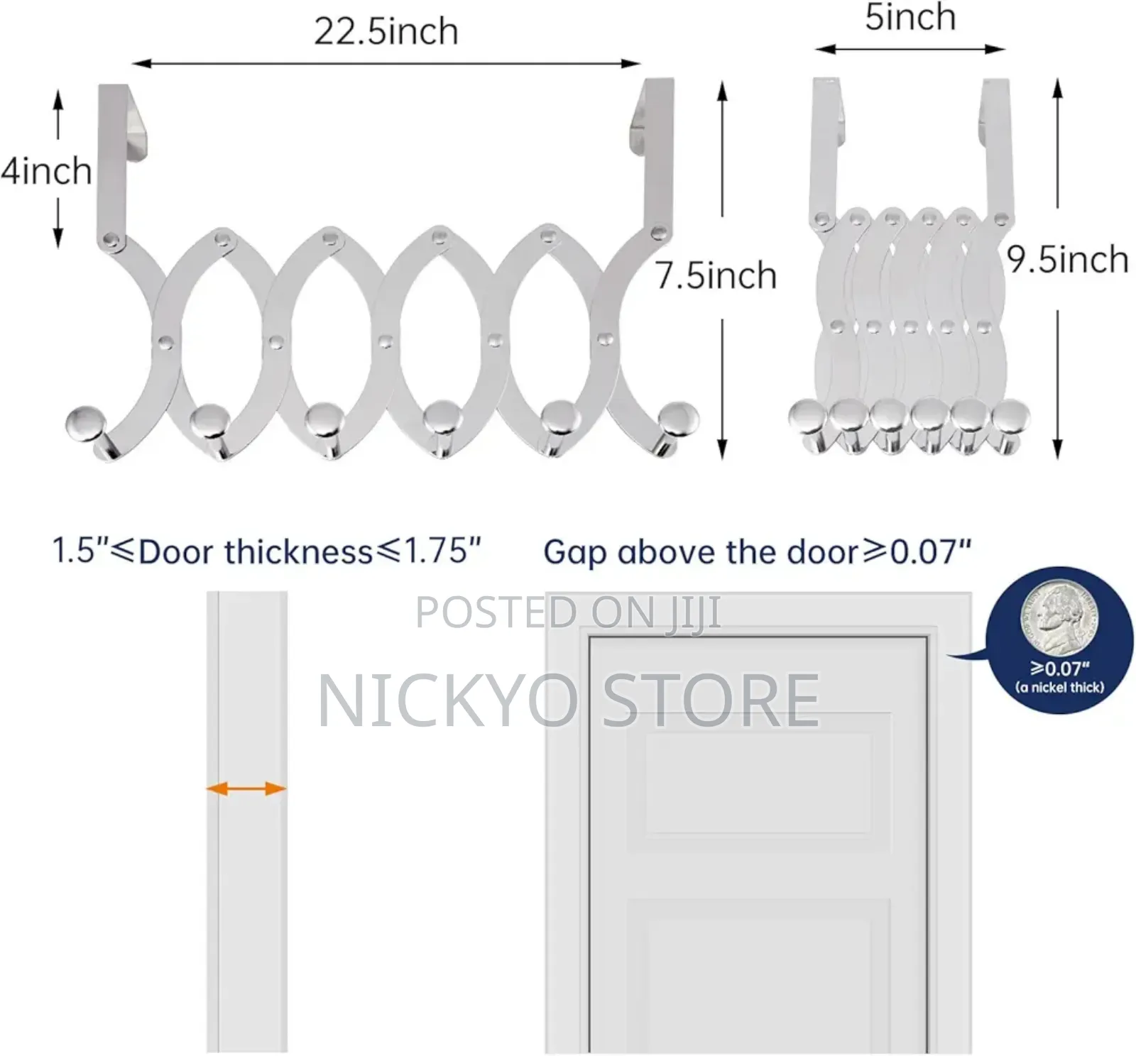 Stainless Steel Over the Door Hook Adjustable Door Hanger