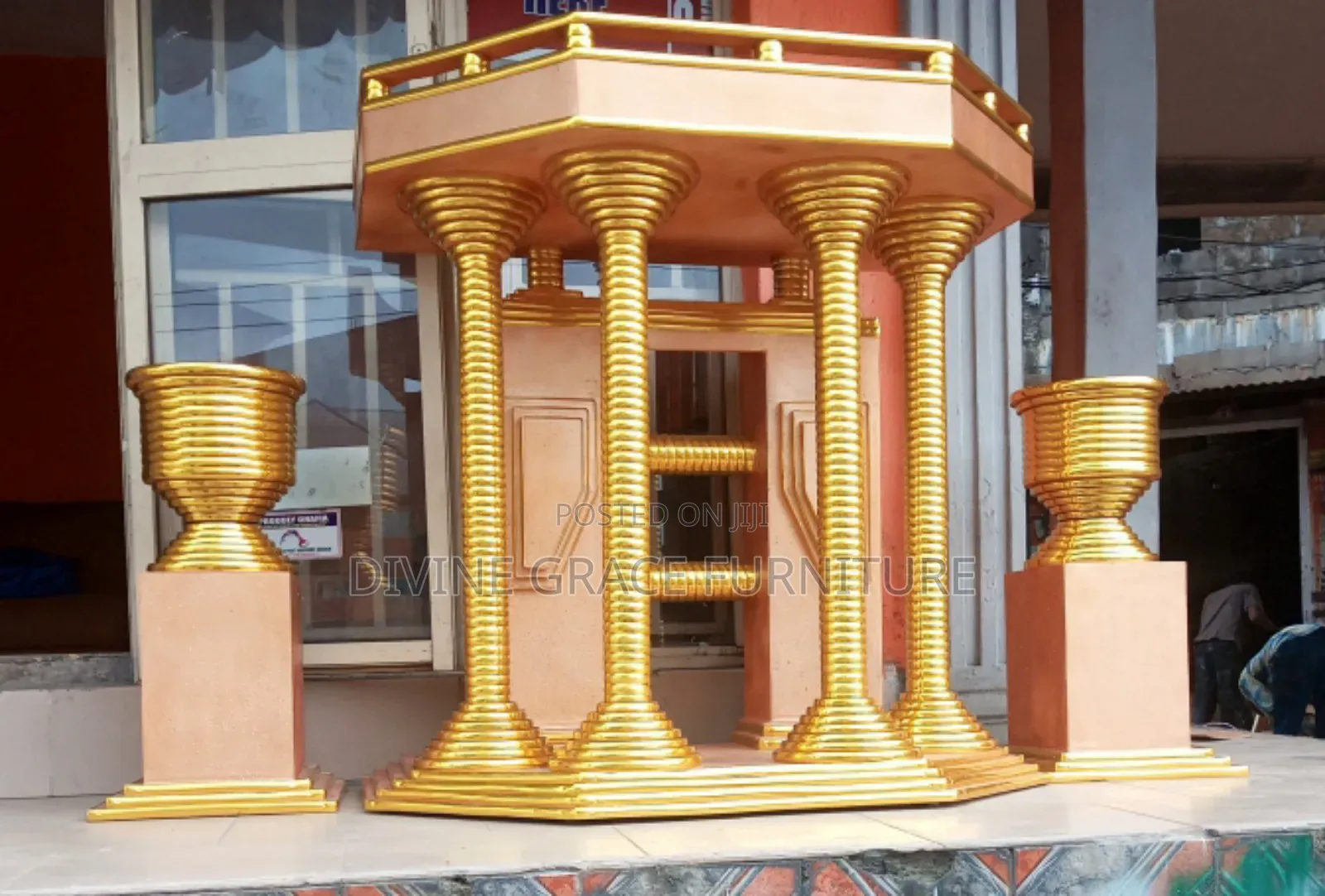 Gold Color Pulpit and 2 Flower Vase