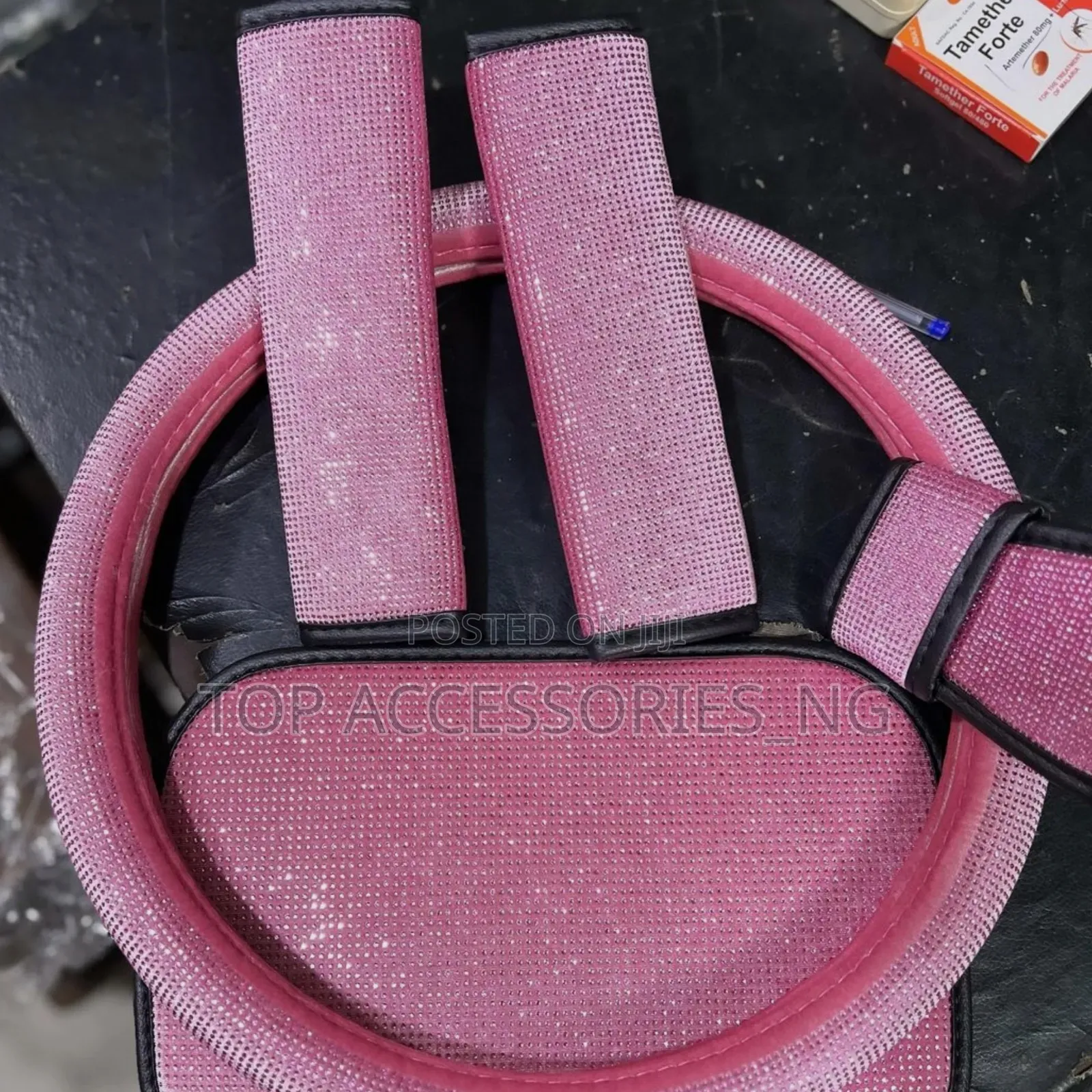 Glitters Pink Armrest ,Belt,Gear and Steering Cover Interior