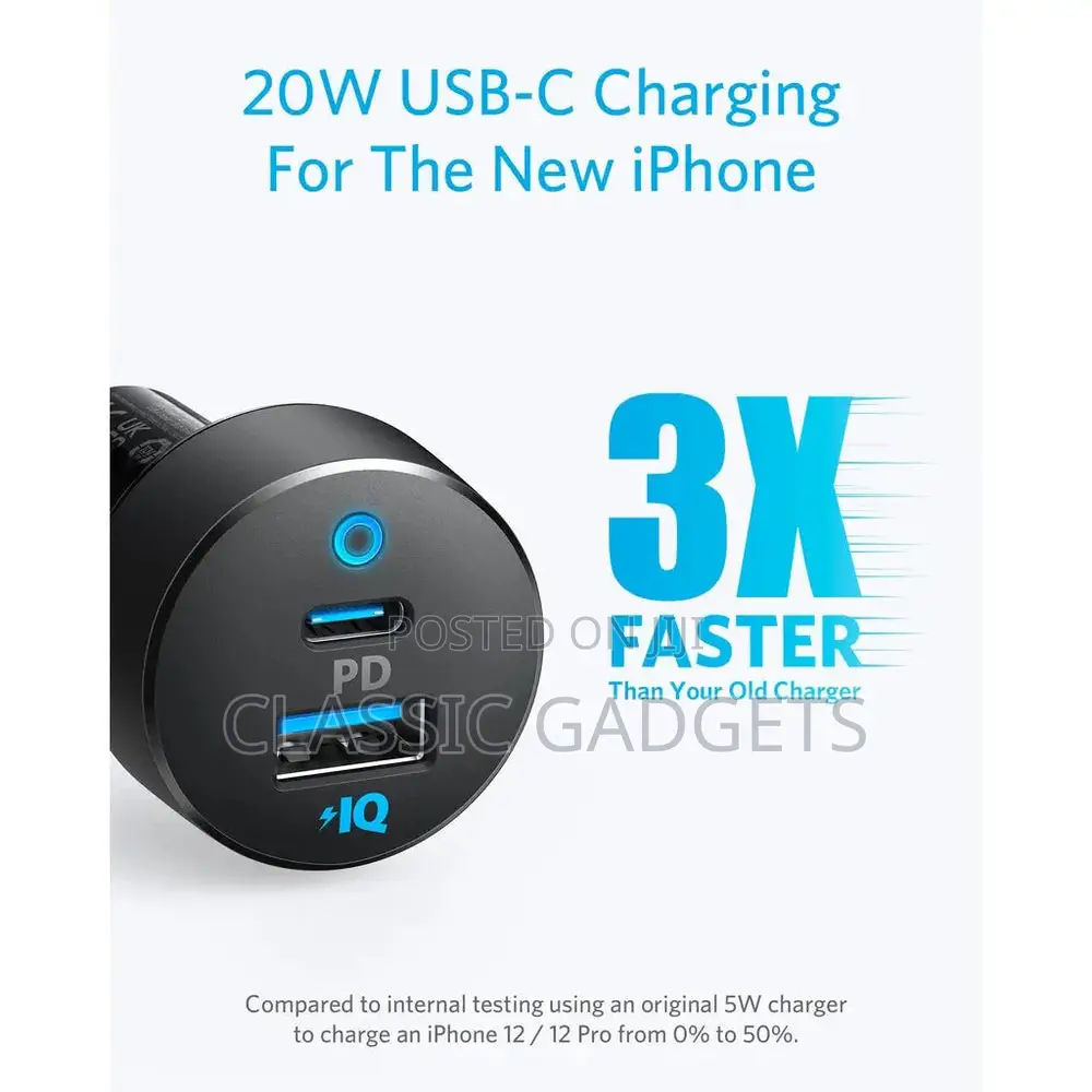 Anker Powerdrive Pd+ 2 35W (20W Pd+15W) USB C Car Charger