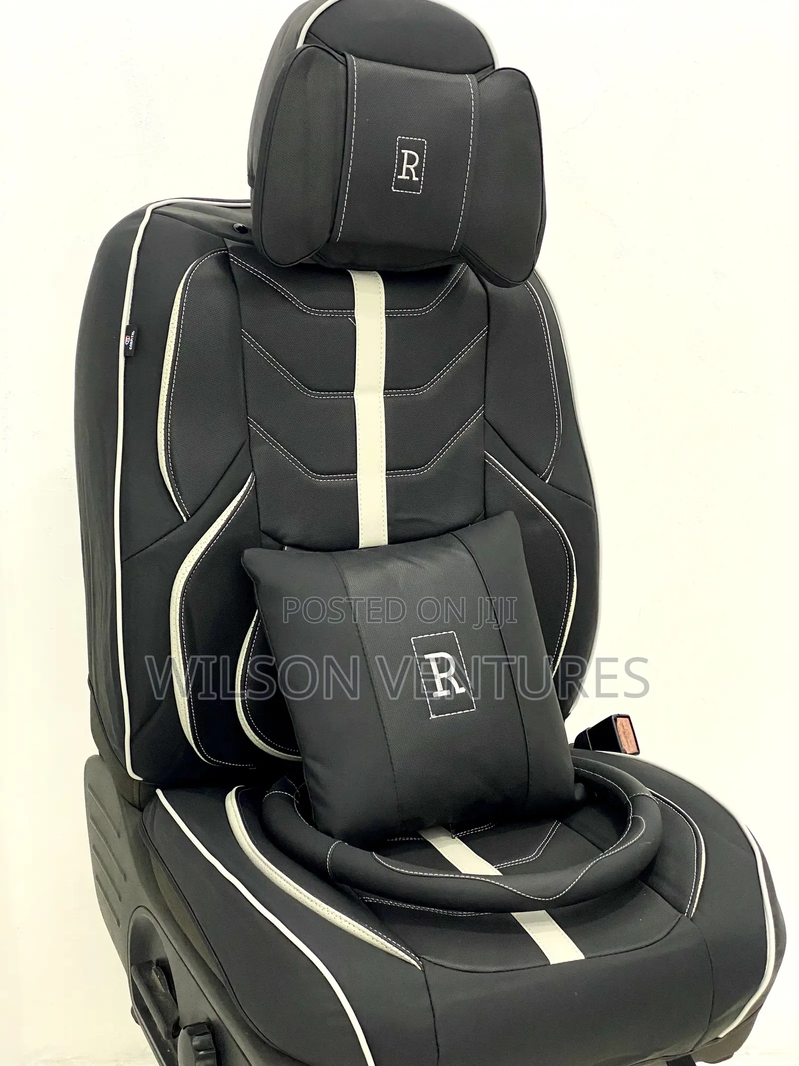 5 Seater Black and White Leather Seat Cover