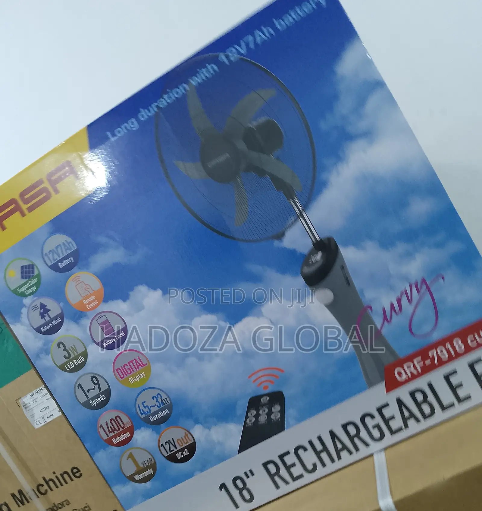 Qasa 18" Rechargeable Fan With Remote Control(New Improved)
