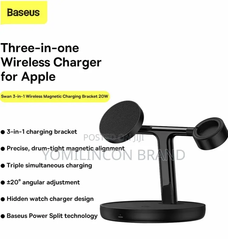 Baseus Swan 3-in-1 Wireless Charger Stand for iPhone Black