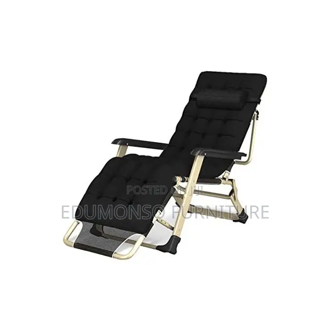 Adjustable Outdoor Relaxing Chair With Cushion- Black