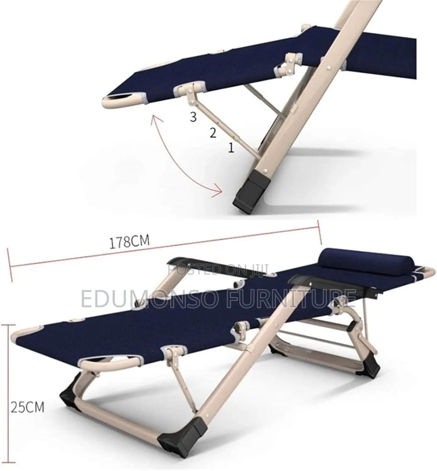 Adjustable Outdoor Relaxing Chair With Cushion- Black