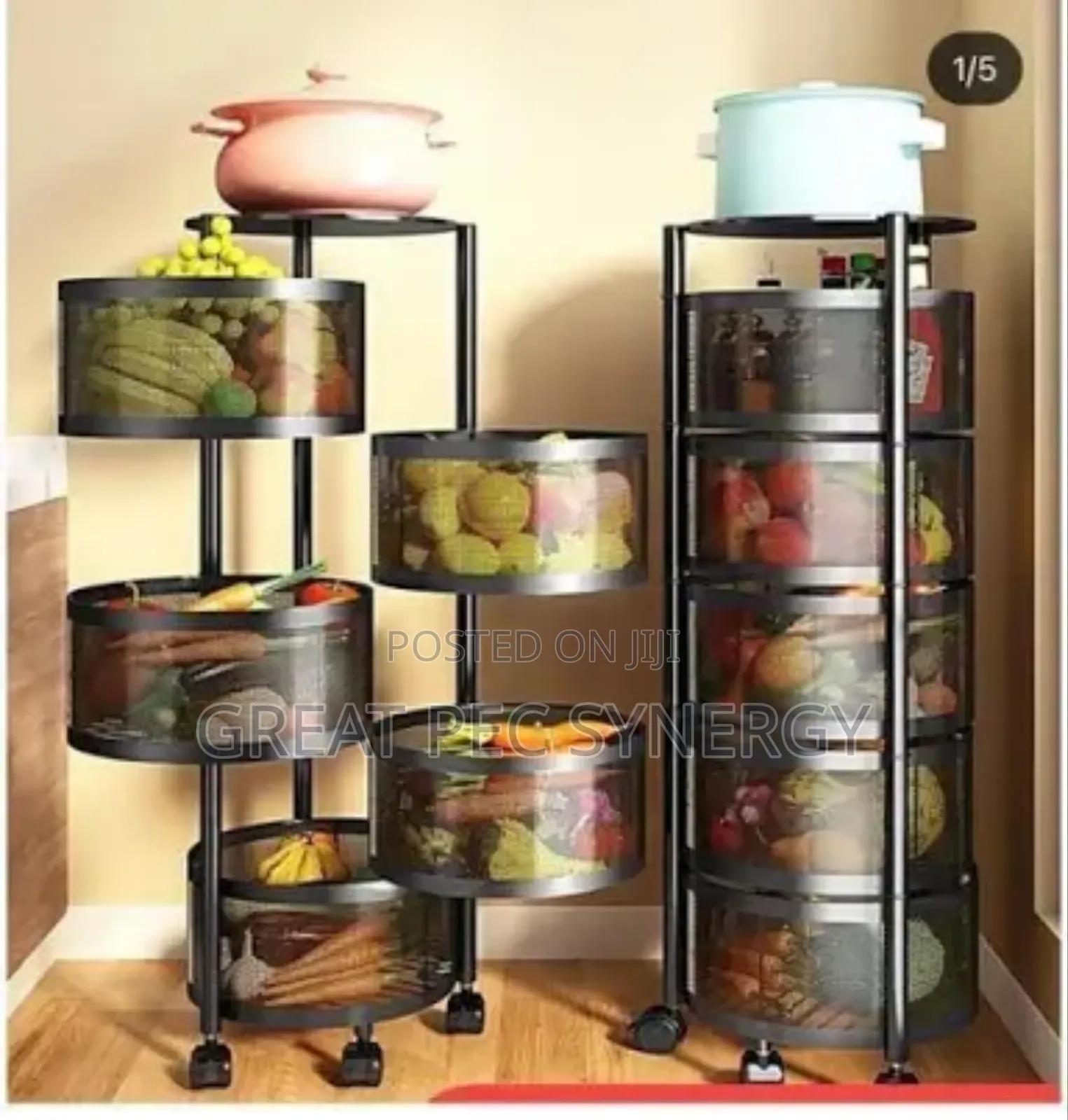 Round Rotating Basket for Fruits and Vegetables - 5 Layers
