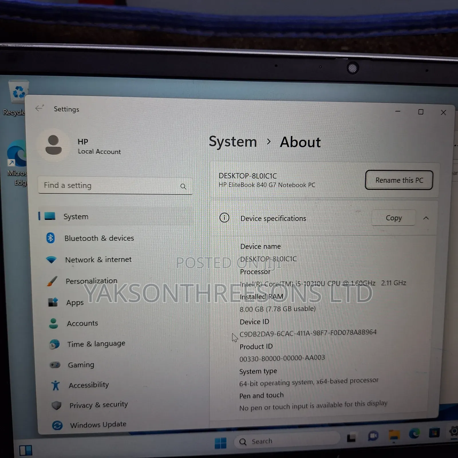 Laptop HP EliteBook 840 G7 8GB Intel Core I5 SSD 256GB