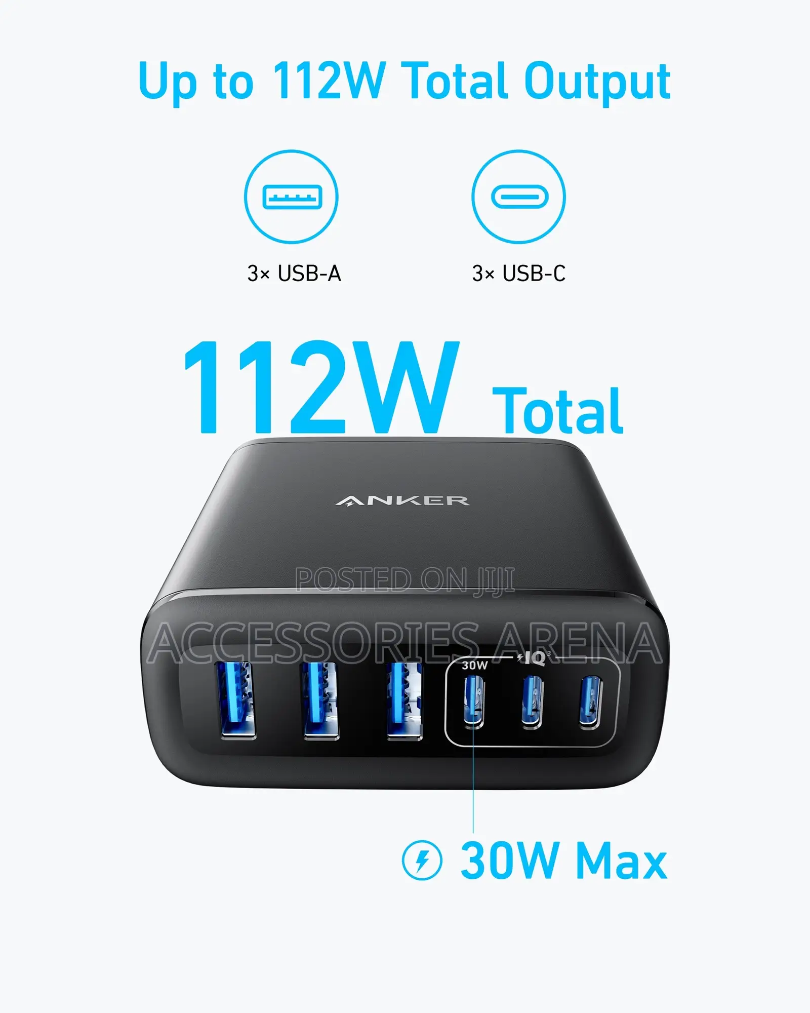 Anker Charger (112W, 6 Ports, Gan) 6 Ports Multi-Device