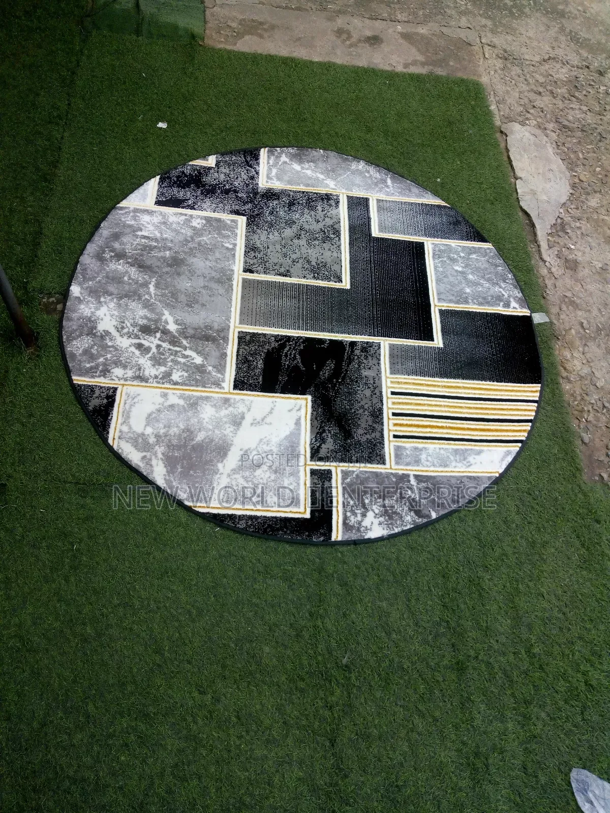 5 Feets Round Modern Black Turkish Centre Rug