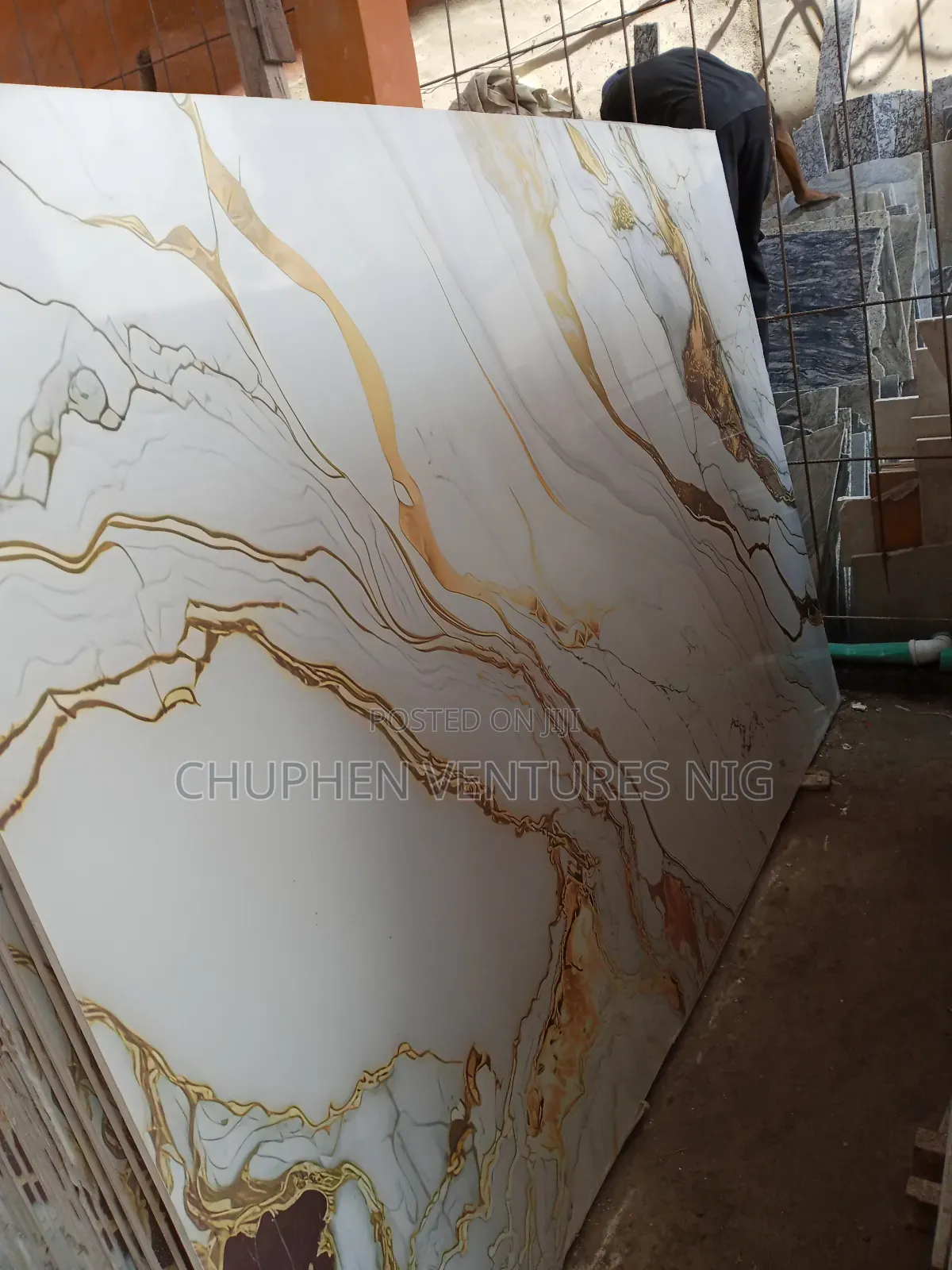 Gold and Gray Wave Quartz Slab Sheet for Kitchen Counter Top
