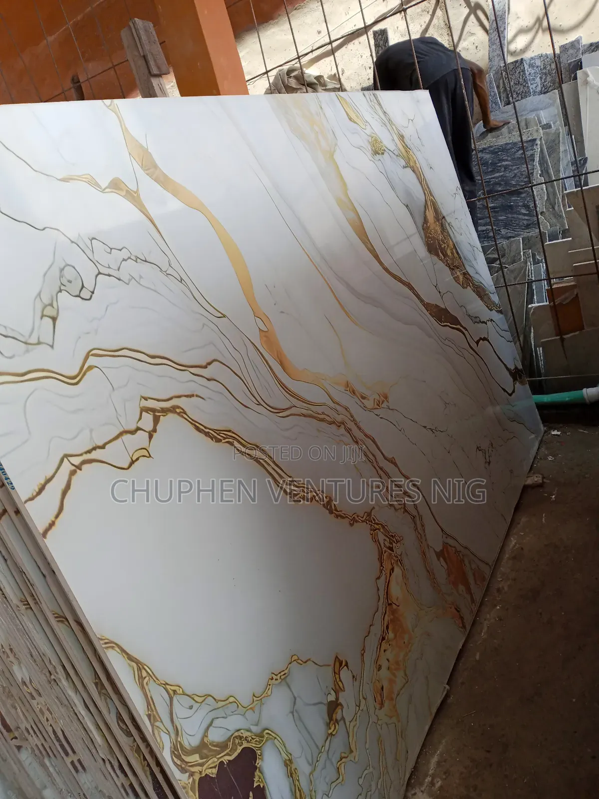 Gold and Gray Wave Quartz Slab Sheet for Kitchen Counter Top