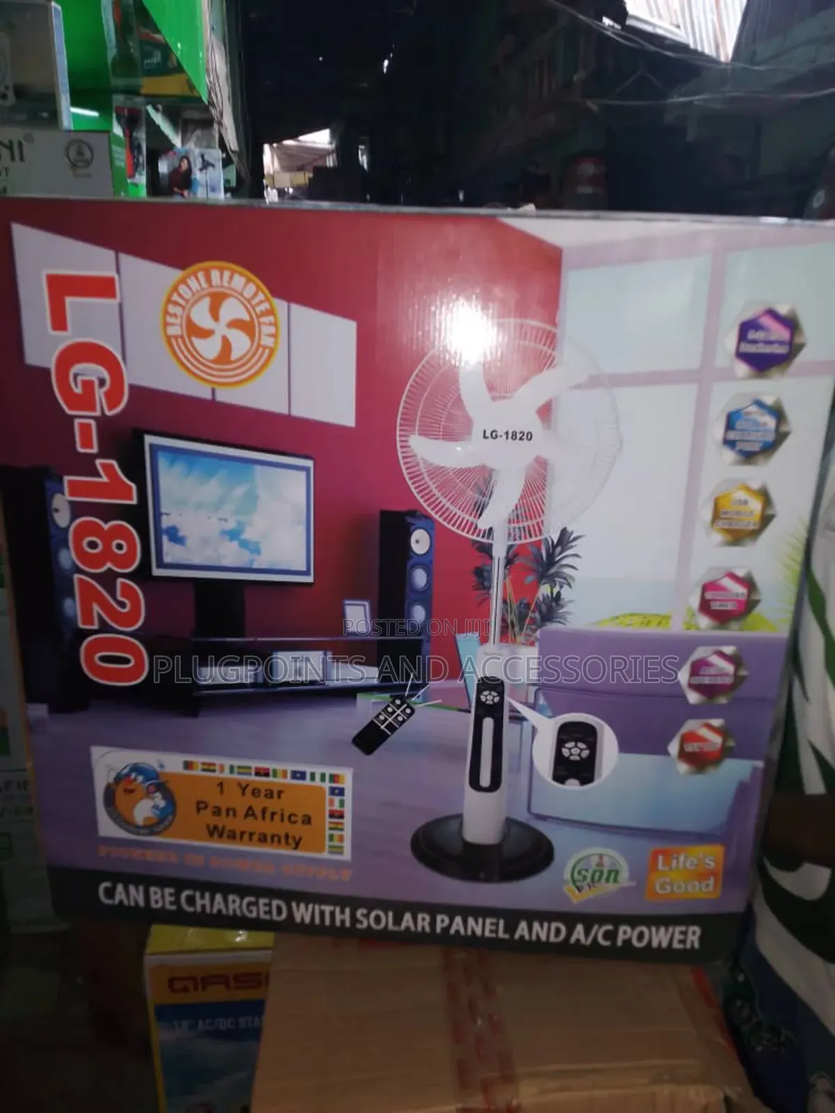 Lg Rechargrable Fan With Solar Panel + 2bulbs