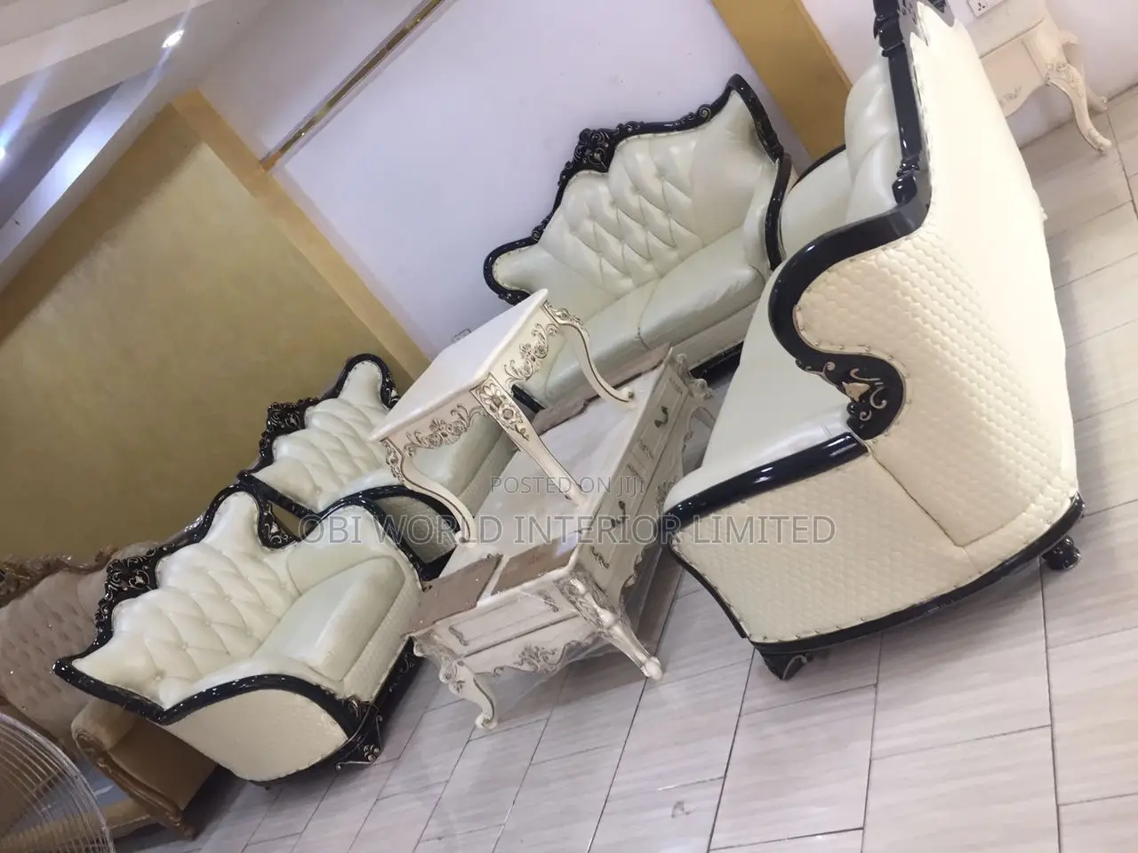 White Cream Royal Leather Sofa Set
