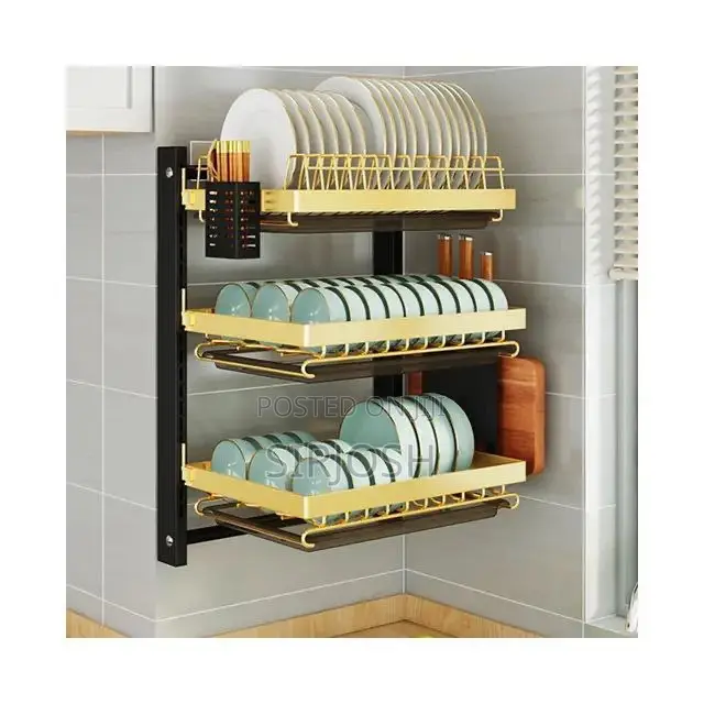 3 Layer Gold Wall Mounted Dish Rack