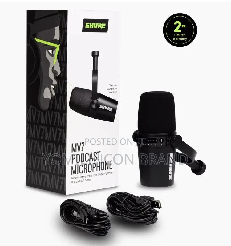 Shure MV7 XLR/USB Dynamic Podcasting Microphone (Black)