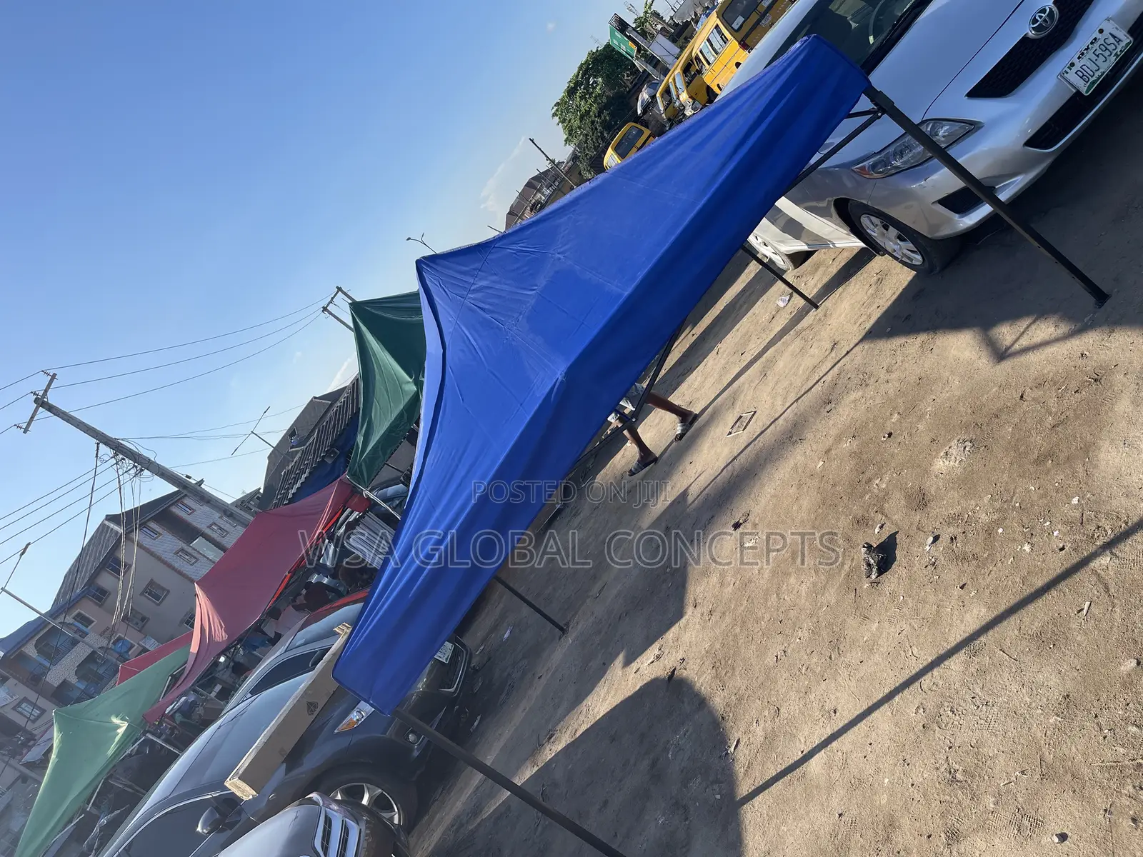 10feet by 10feet Gazebo Foldable Tent Blue Cover Black Pole