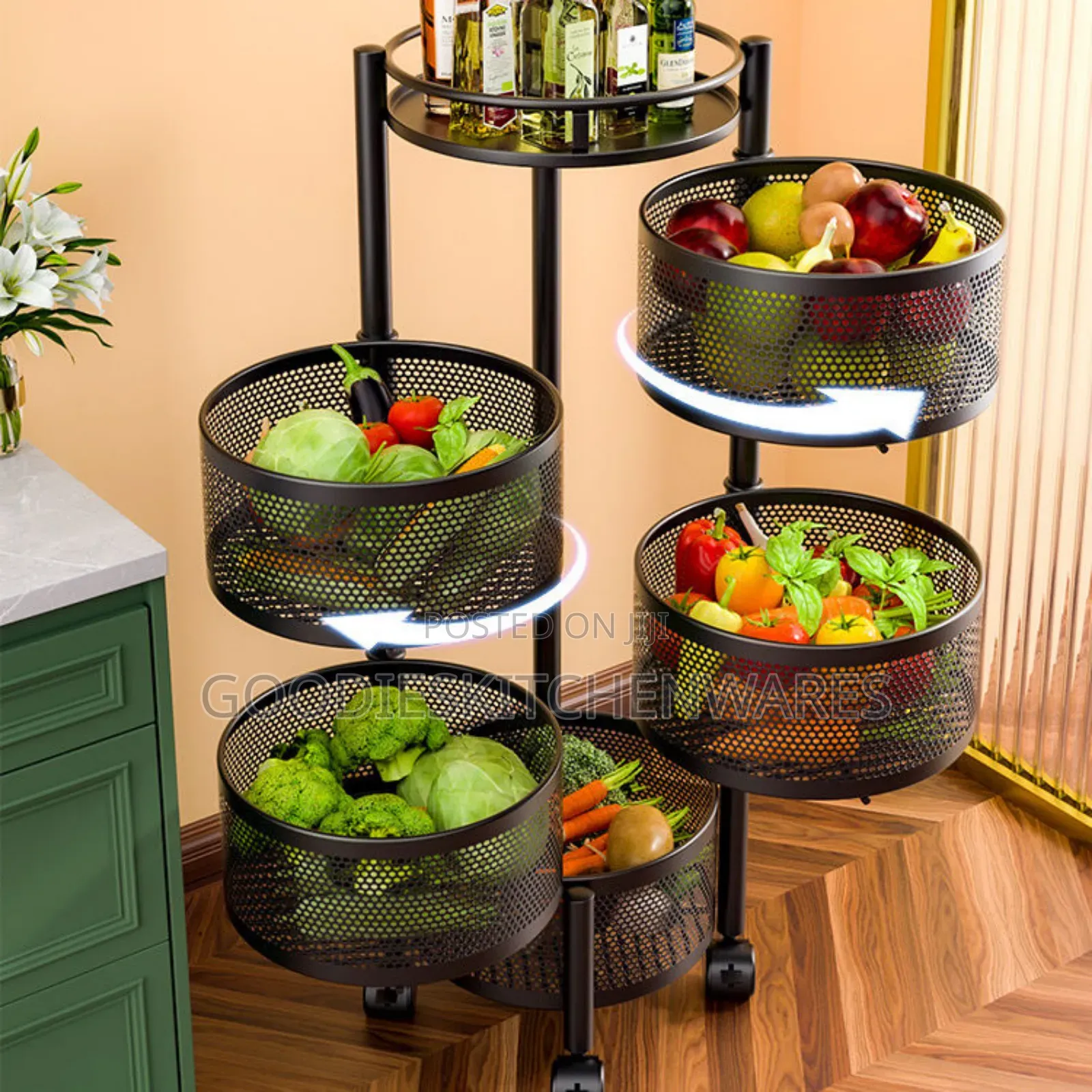 5 Layer Fruit Basket/ Storage Rack With Wheel / Trolley