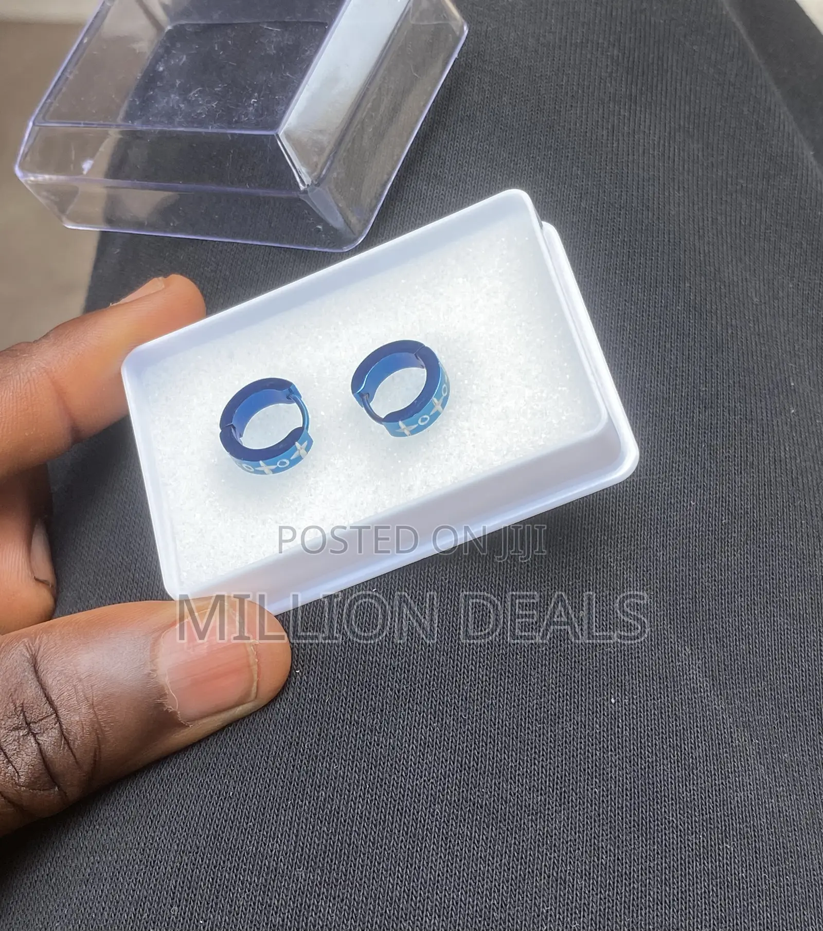 Ski Blue Pattern Luxe Men’S Hoop Earrings