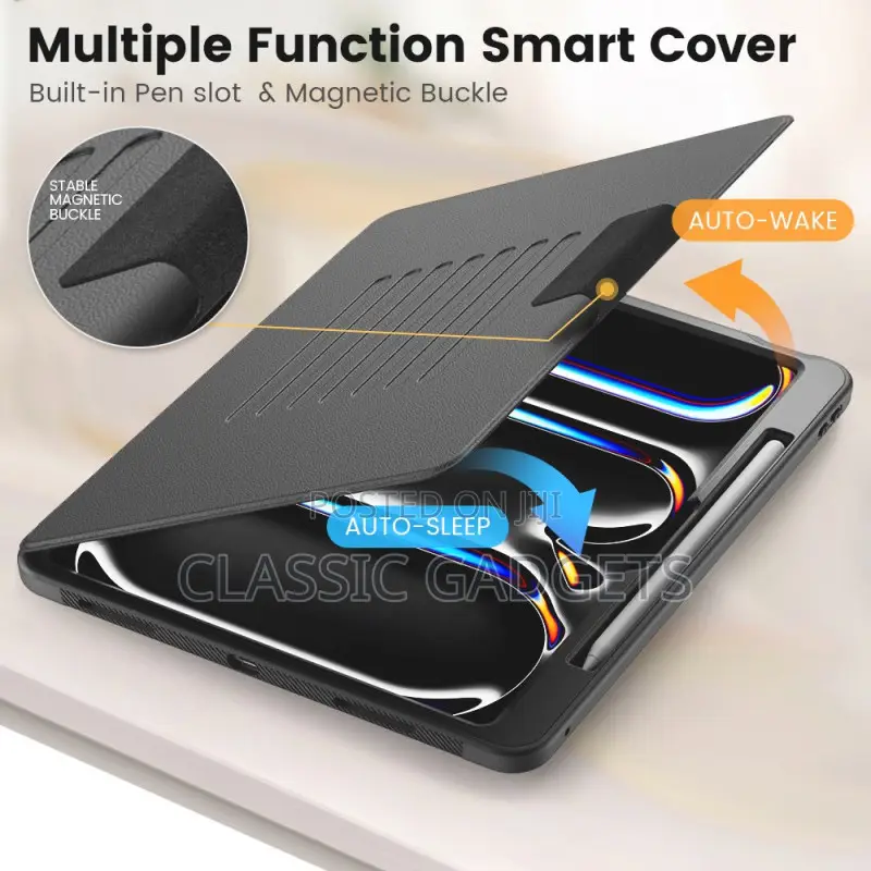 Rugged Magnetic Stand Leather Flip Case for iPad Pro13m4/M5 2024 /2025