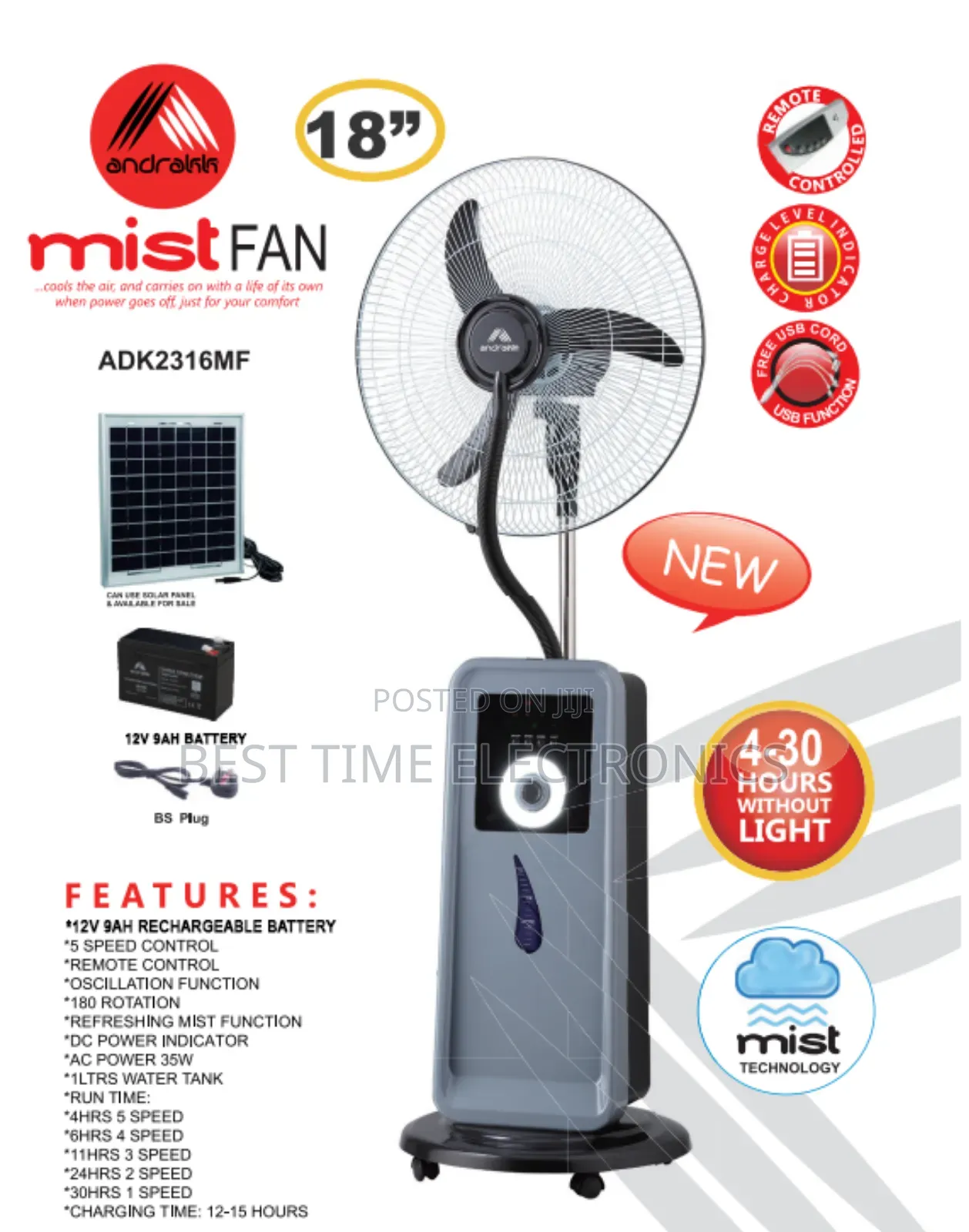 Andrakk 18 Rechargeable Mist Fan [Adk2316mf]