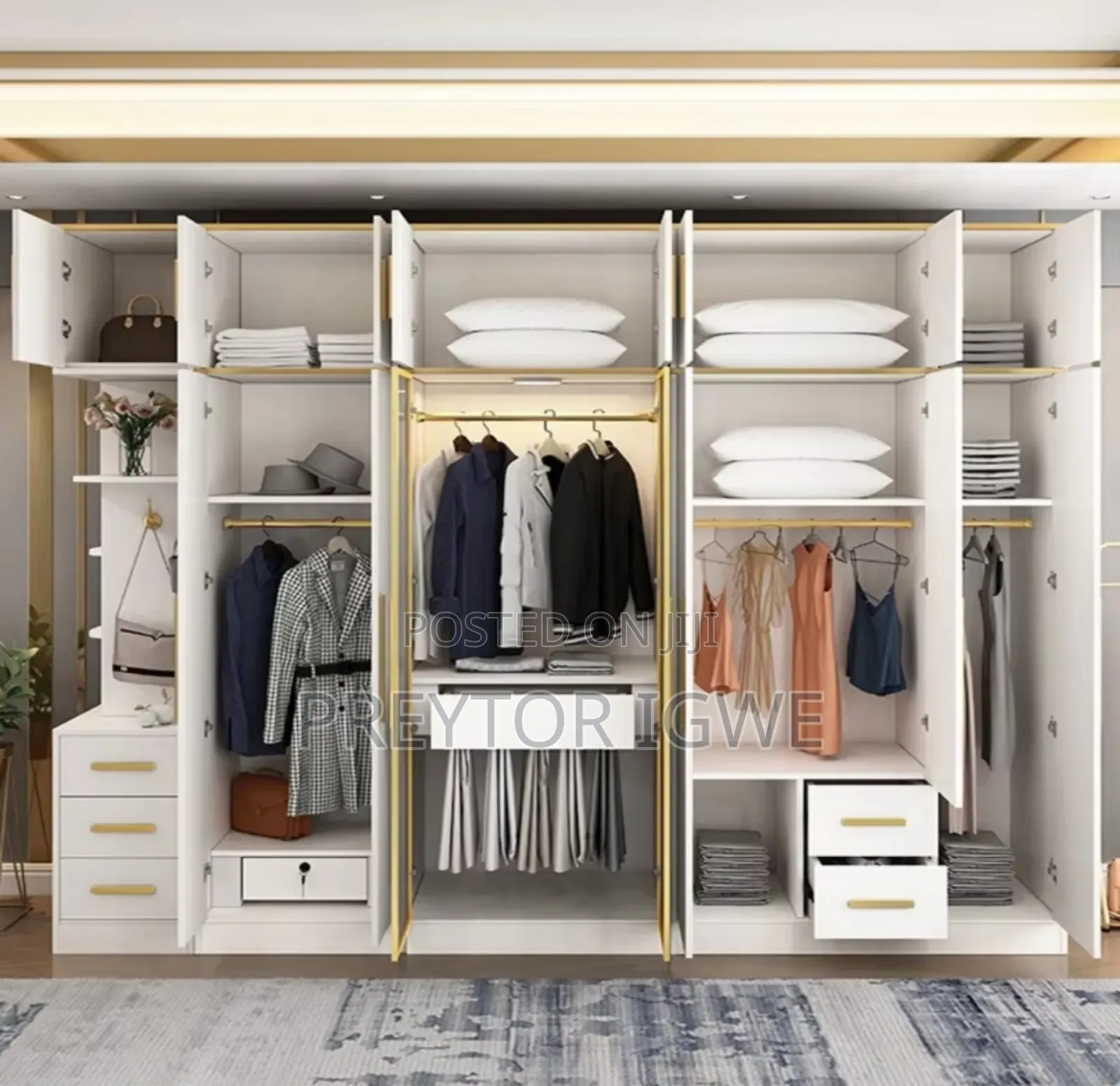 White Executive Wardrobe With Mirror and Light