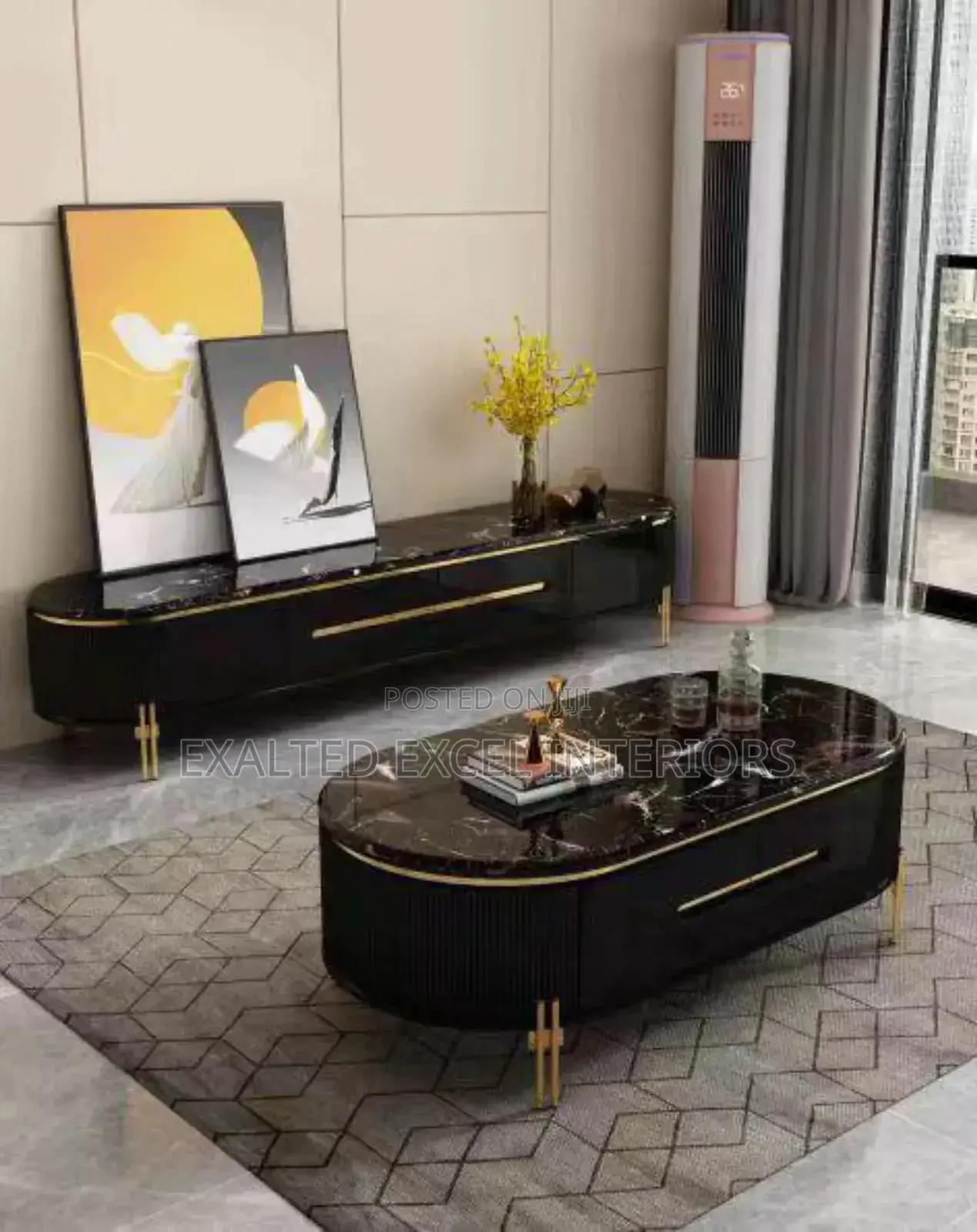 Luxurious Center Table and TV Stand- Black Colour