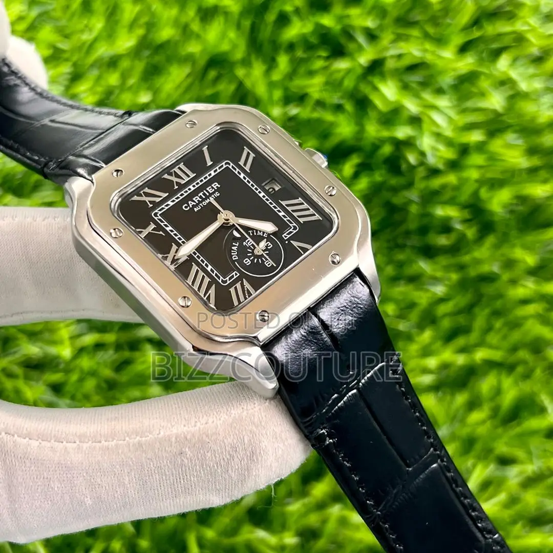 Origina; Cartier Chronograph Black Leather Strap Watch