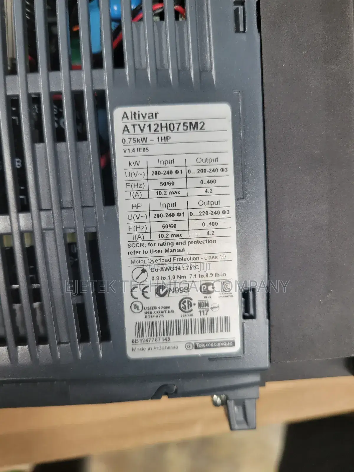 Schneider Inverter Drive 0.75kw/1hp Atv12 1phase