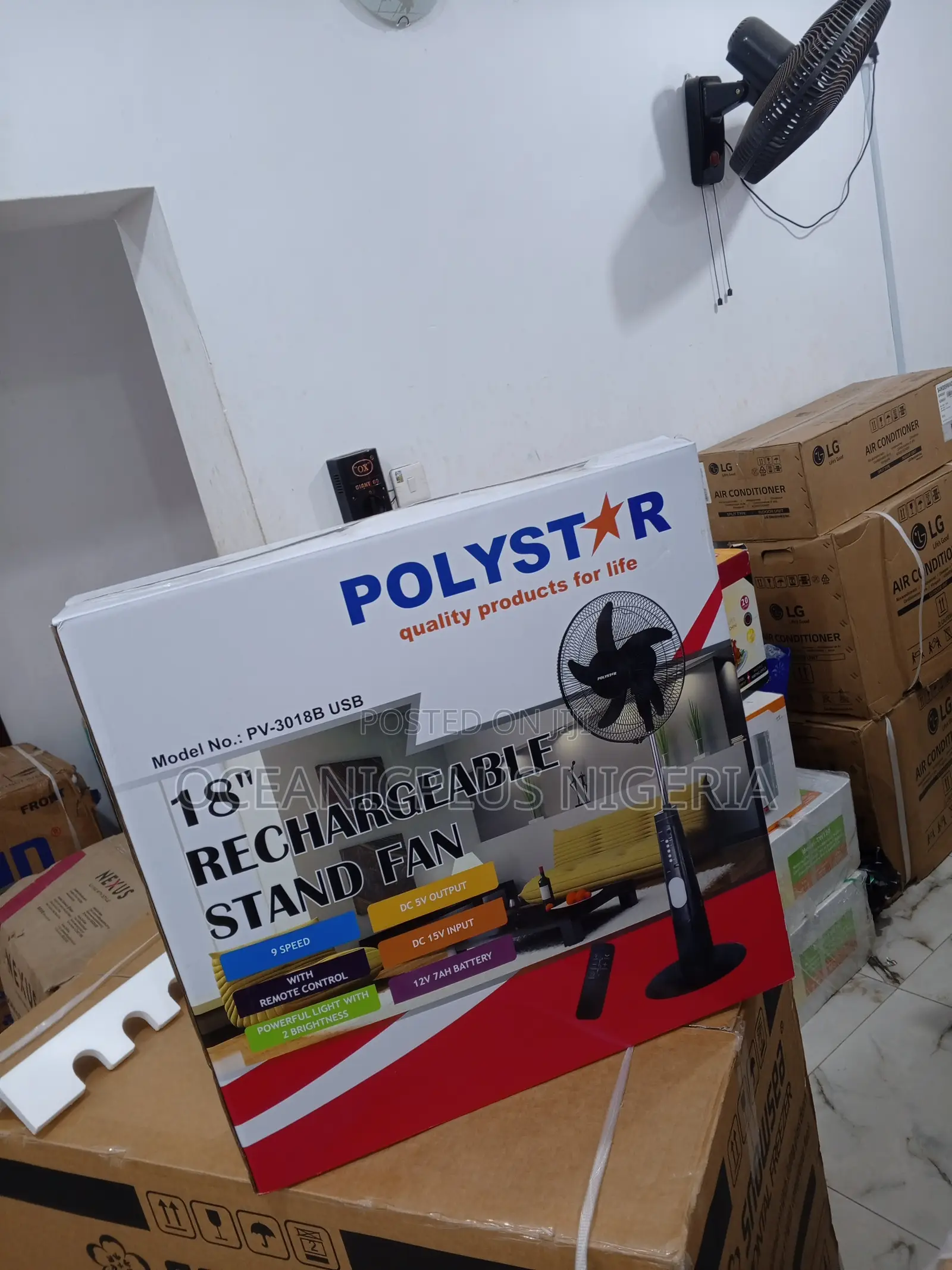 Fast-Cooling Polystar 18inches Rechargeable Fan