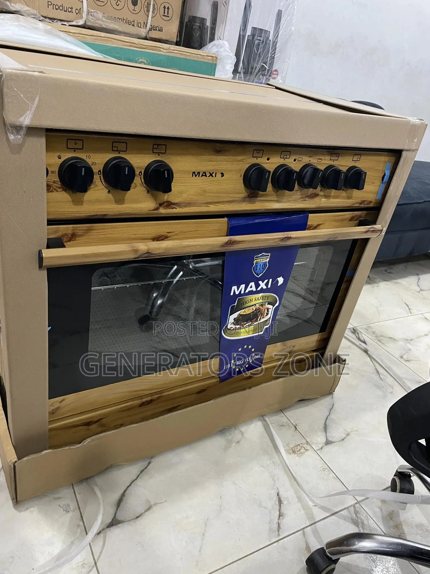 Oven Glass Maxi 60*90 {4+2} Burner Gas Cooker Wood {F9E42G2}