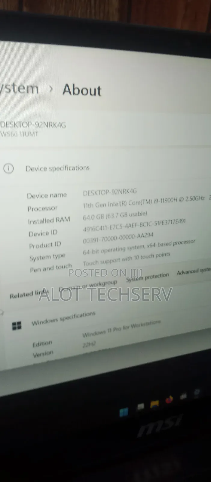 Laptop MSI WS66 10TMT 64GB Nvidia SSD 1T