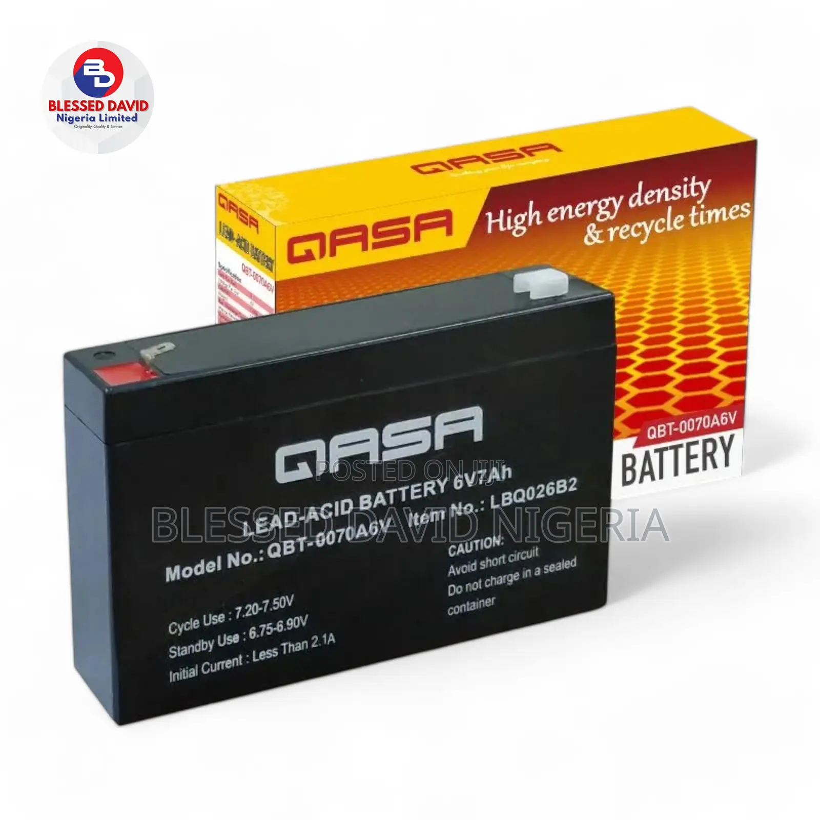 Qasa Rechargeable Fan Replacement Battery 6V 7ah QBT-0070A6V