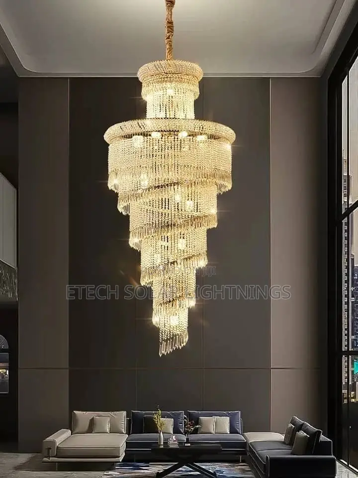Modern Spiral Staircase, Duplex Crystal Chandelier Light