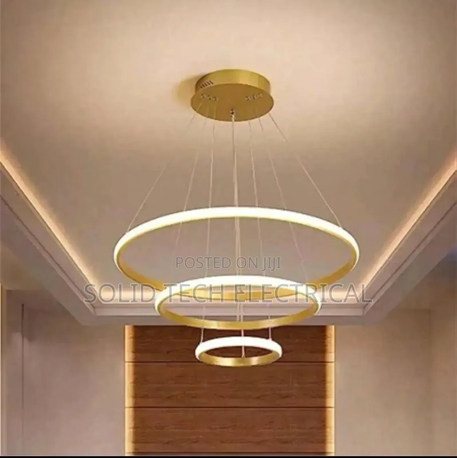 Modern LED 3 Rings Chandelier Gold and Black